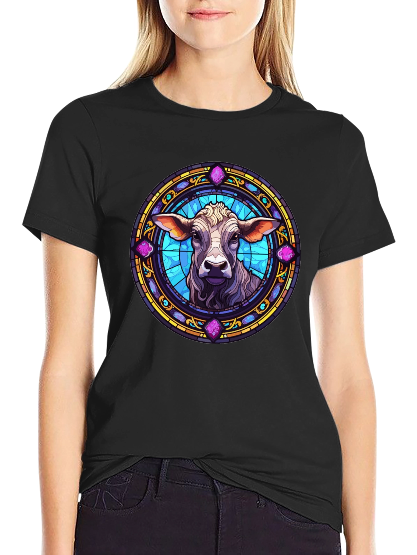Black Cow Stained Glass Graphic T-Shirt view 2