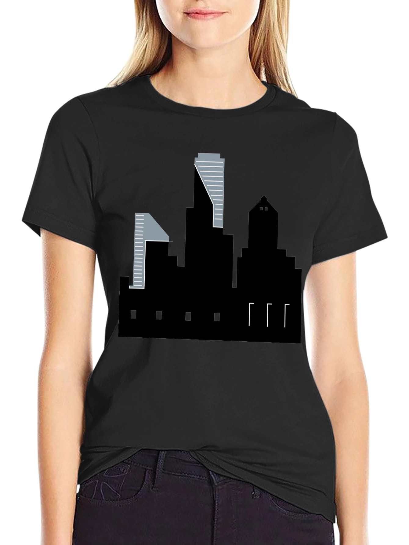 Black Urban Skyline Graphic Tee - Modern Cityscape T-Shirt view 2