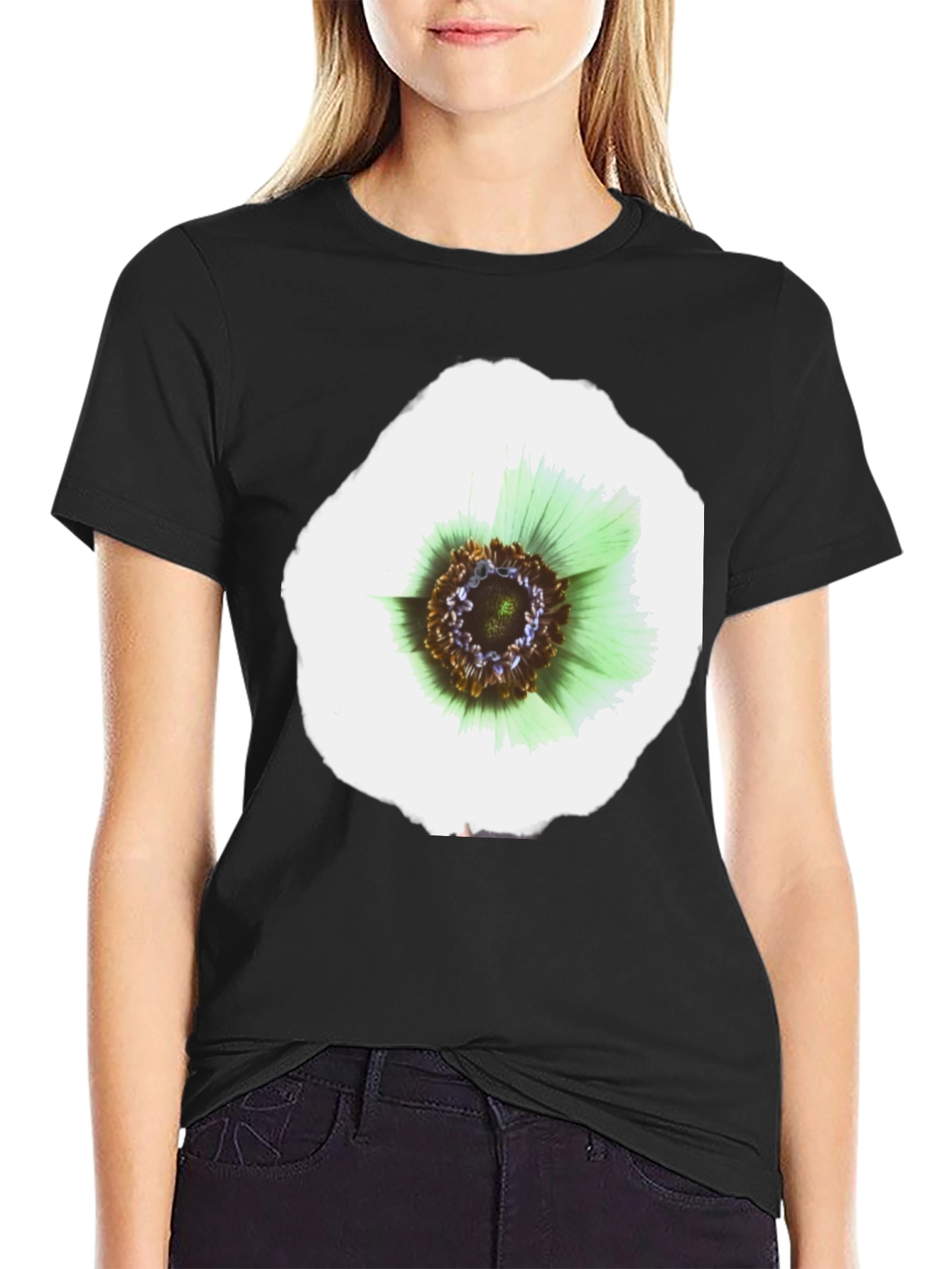 Black Floral Graphic Tee - Soft Cotton Crew Neck view 2