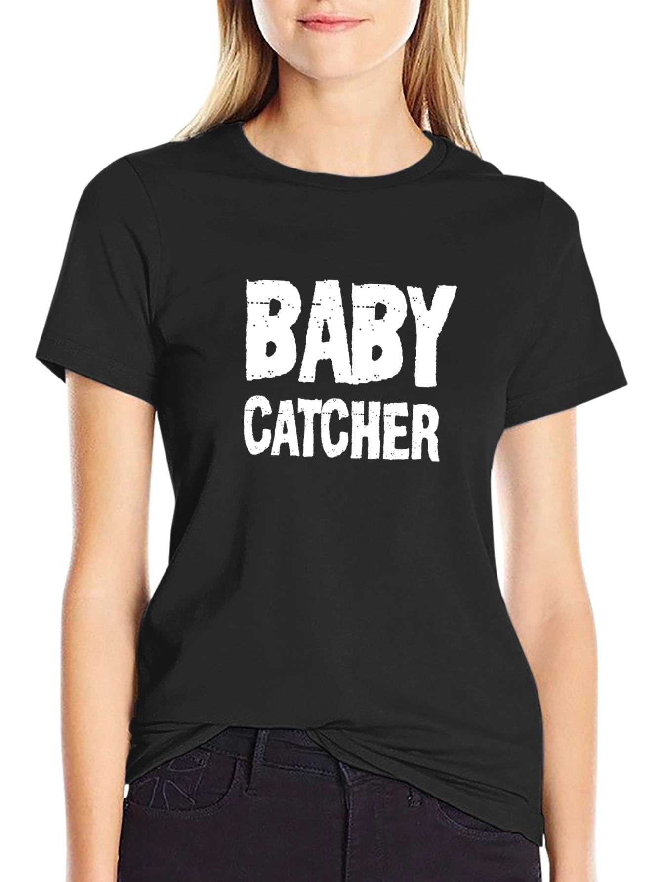Black Baby Catcher Graphic Tee - Black Cotton Blend T-Shirt view 2