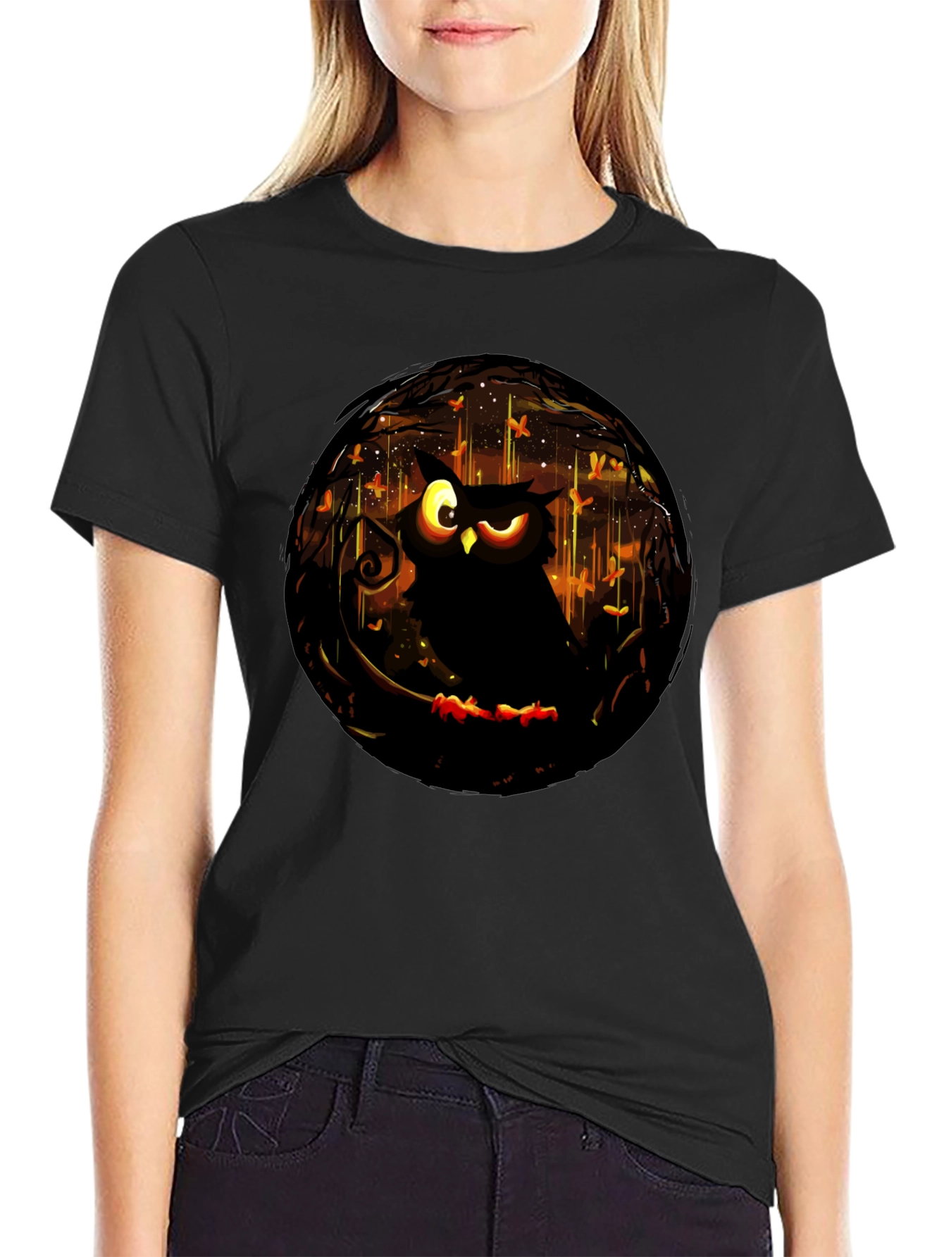 Black Owl Graphic Print T-Shirt - Men's Black Tee view 2