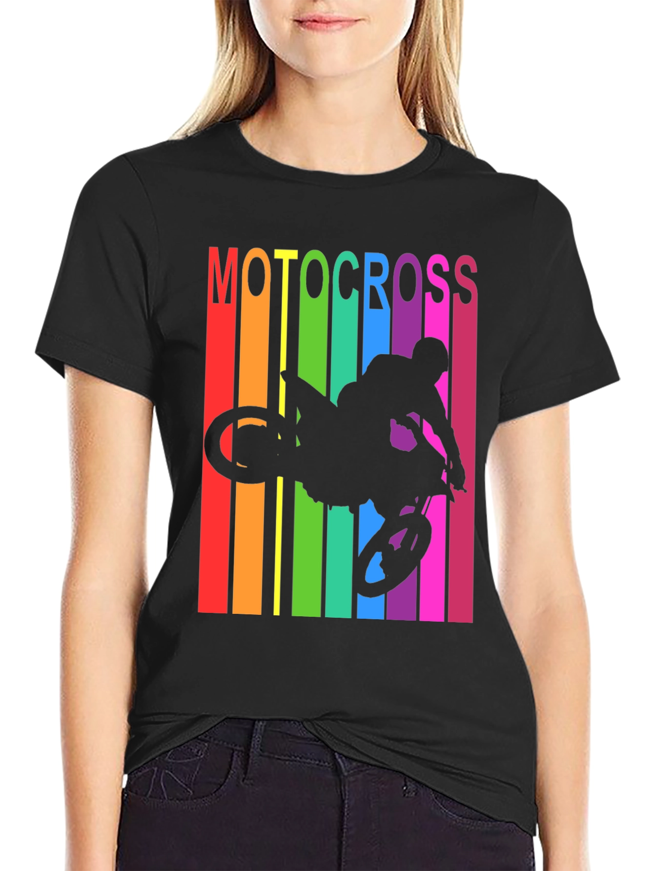 Black Motocross Rainbow Graphic T-Shirt view 2
