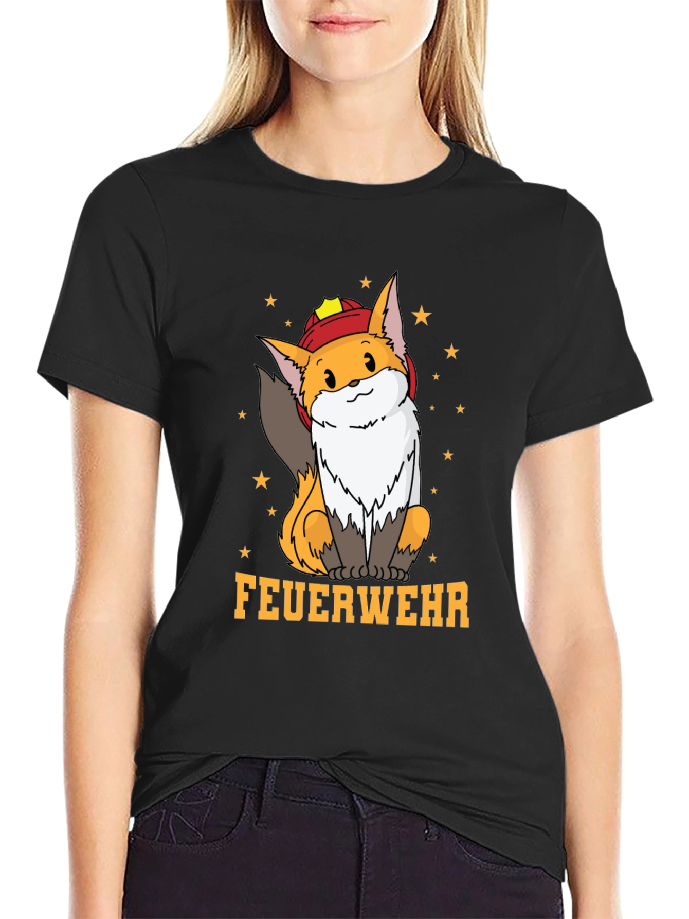 Black Fox Firefighter T-Shirt - Cute Cartoon Design view 2