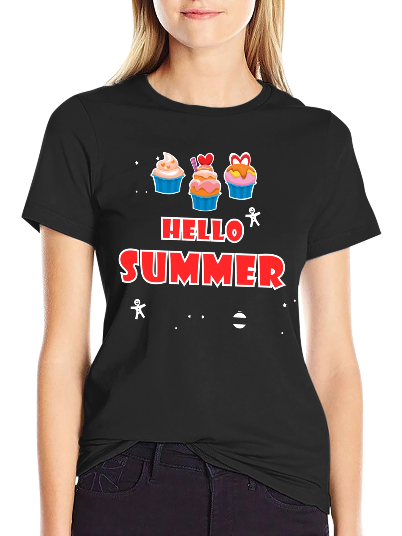 Black Hello Summer Cupcake T-Shirt view 2