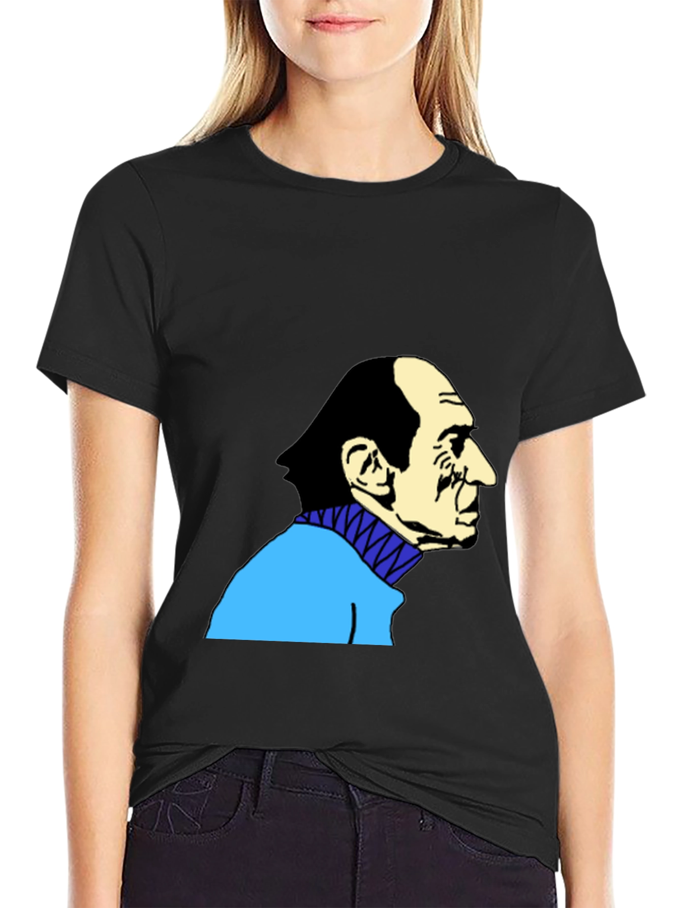 Black Optical Illusion Old Man/Sax Player Graphic Tee view 2