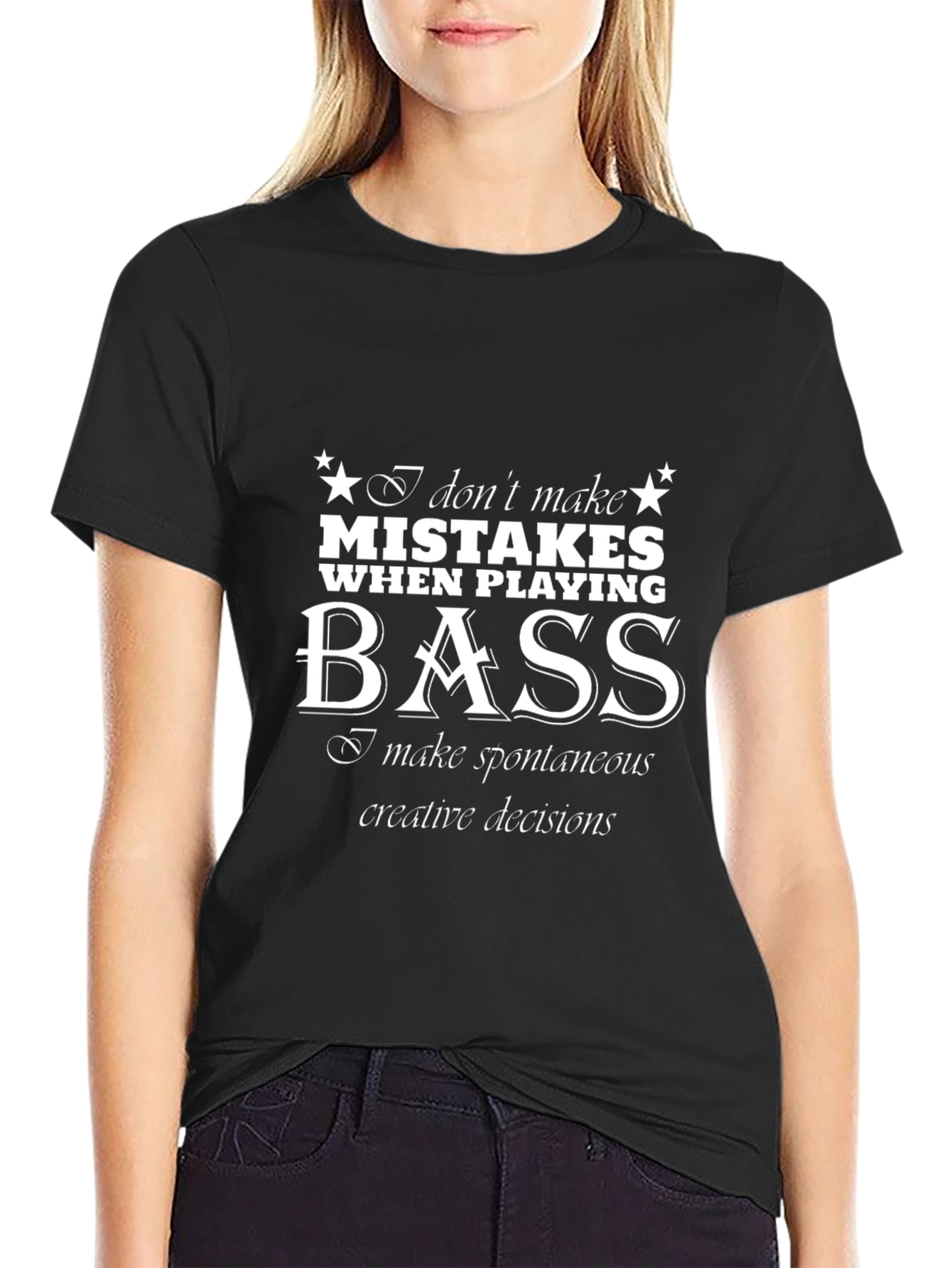 Black Bass Player T-Shirt - Spontaneous Creative Decisions view 2