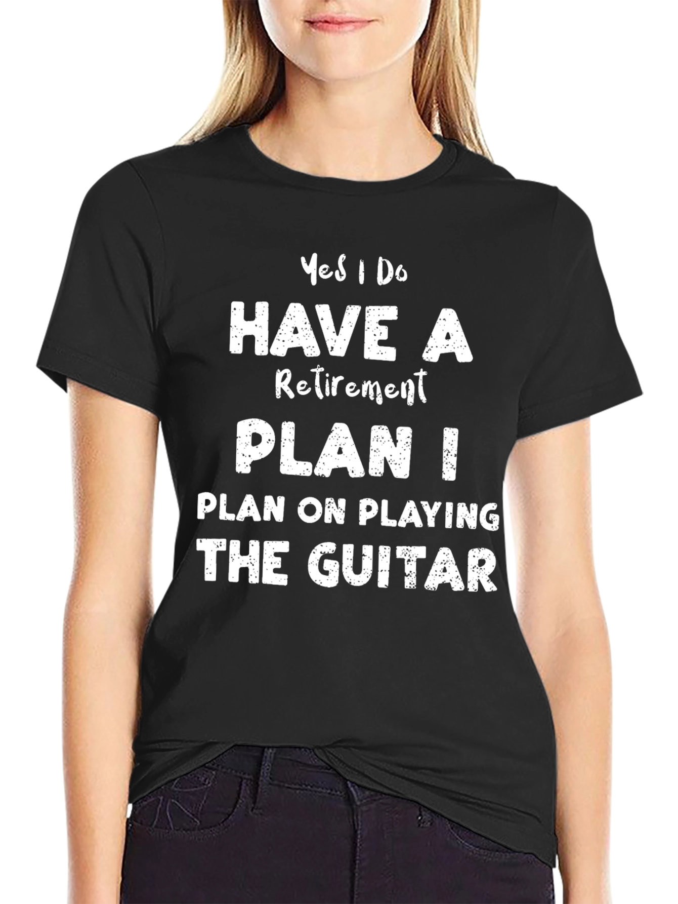 Black Retirement Plan Guitar T-Shirt - Black Cotton Tee view 2