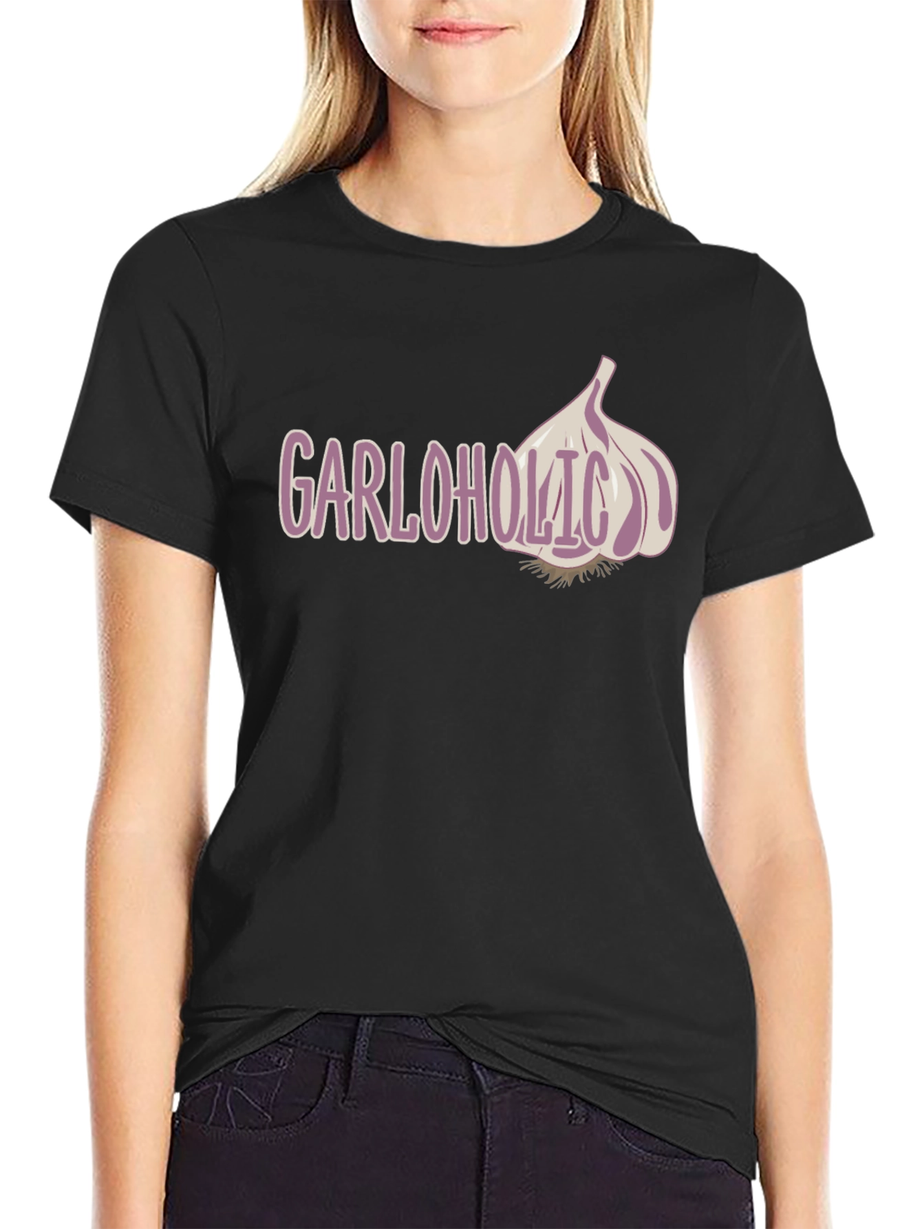 Black Garloholic Graphic Tee - Funny Garlic Lover T-Shirt view 2