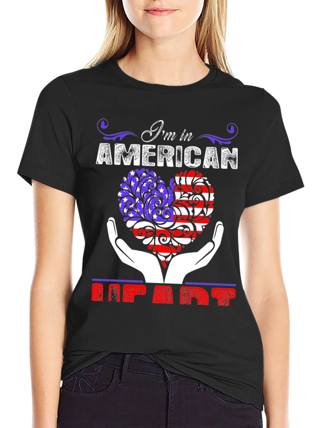Black American Heart Graphic T-Shirt Patriot Tee view 2