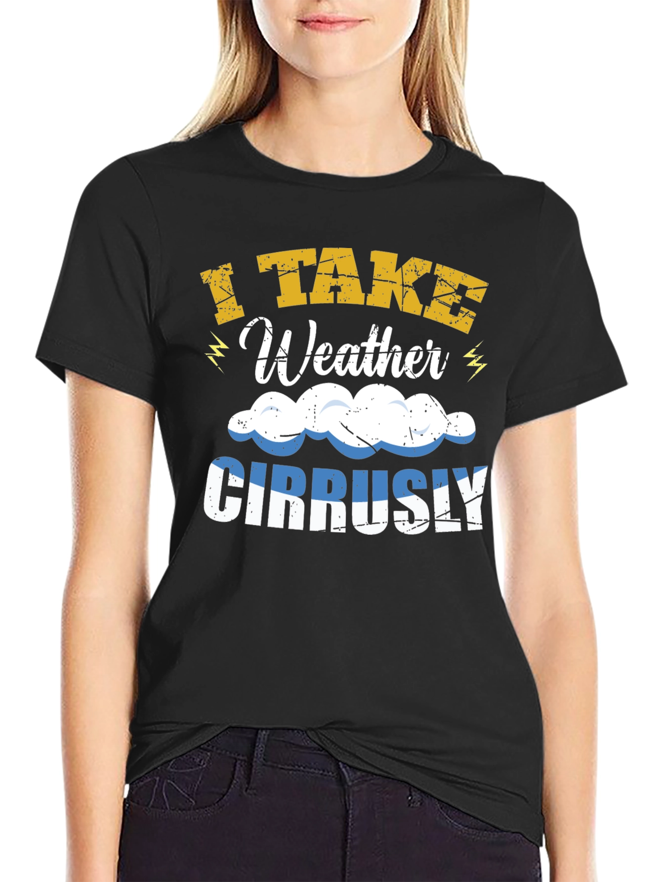 Black I Take Weather Cirrusly T-Shirt - Funny Weather Pun view 2