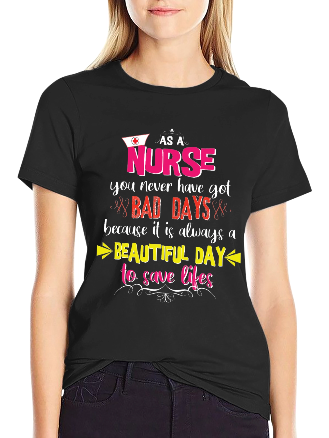 Black Nurse T-Shirt: Beautiful Day to Save Lives view 2