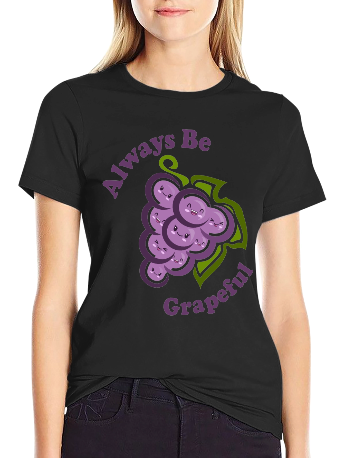 Black Always Be Grapeful Funny Graphic T-Shirt view 2