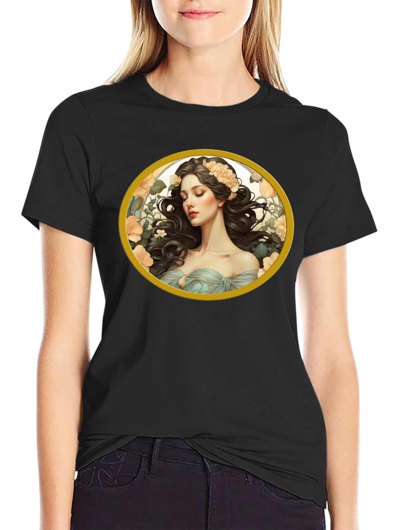 Black Floral Maiden Graphic Black T-Shirt view 2