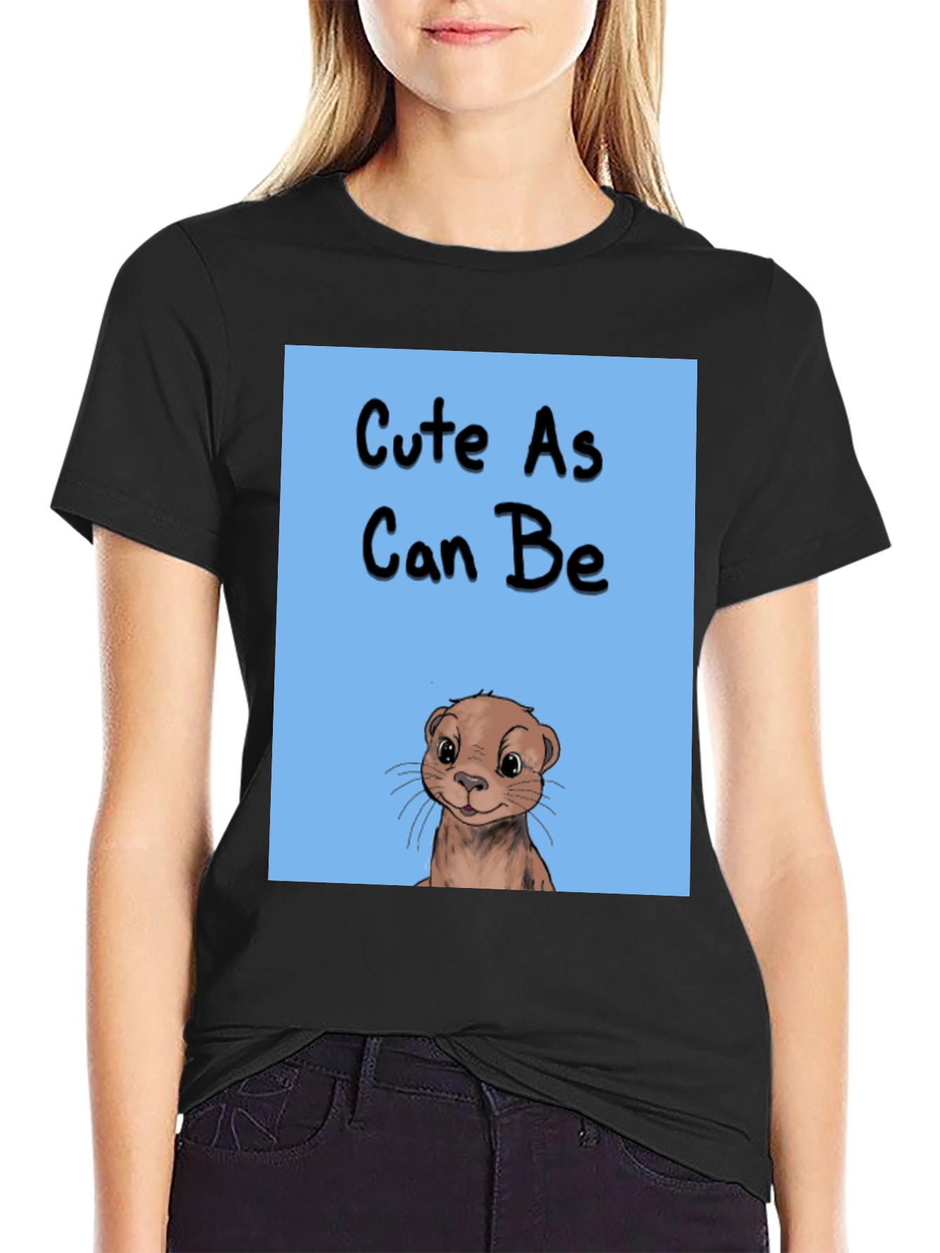 Black Cute As Can Be Otter Graphic Tee - Black Cotton Blend view 2