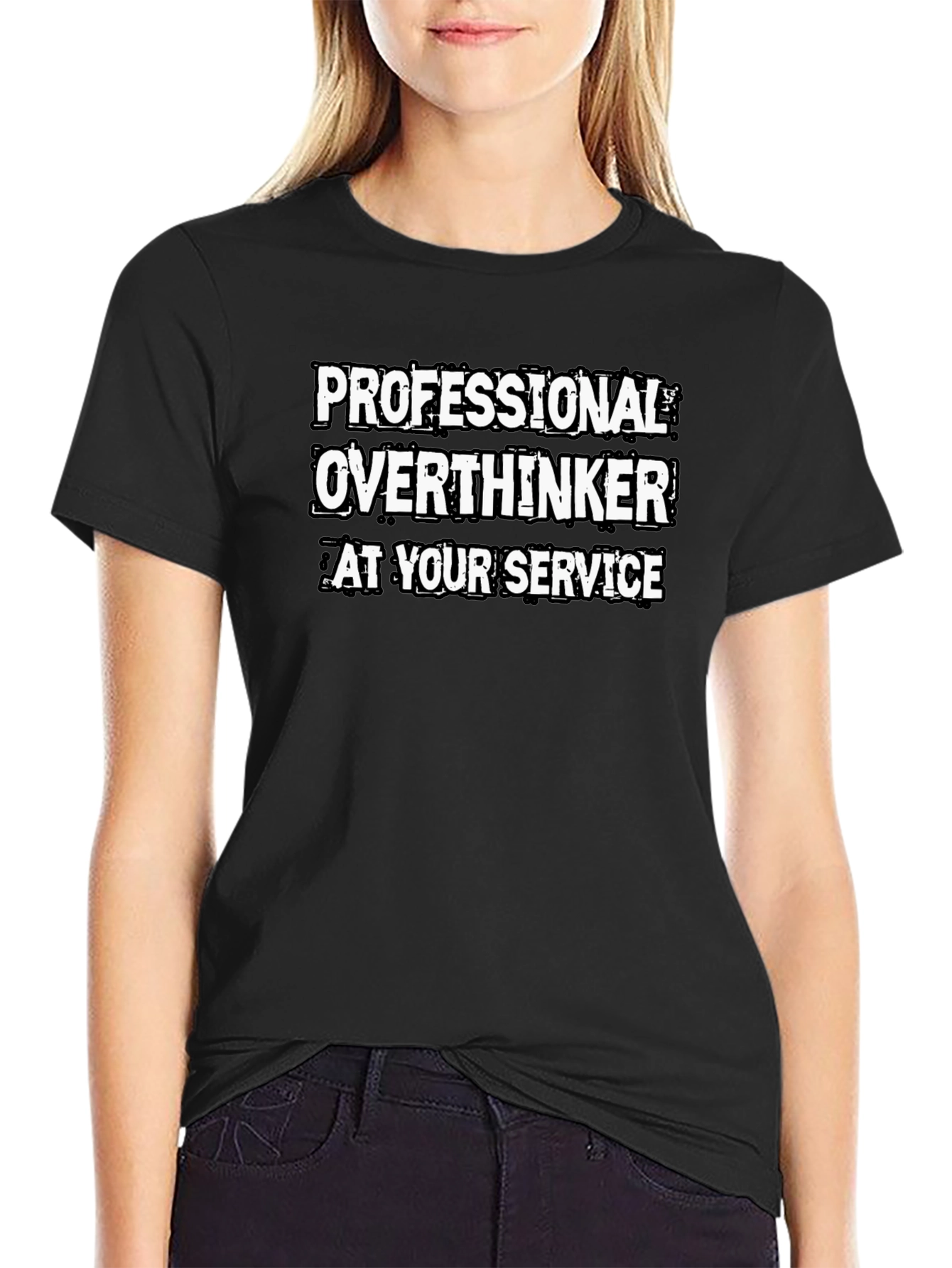 Black Professional Overthinker T-Shirt - Black Cotton Tee view 2