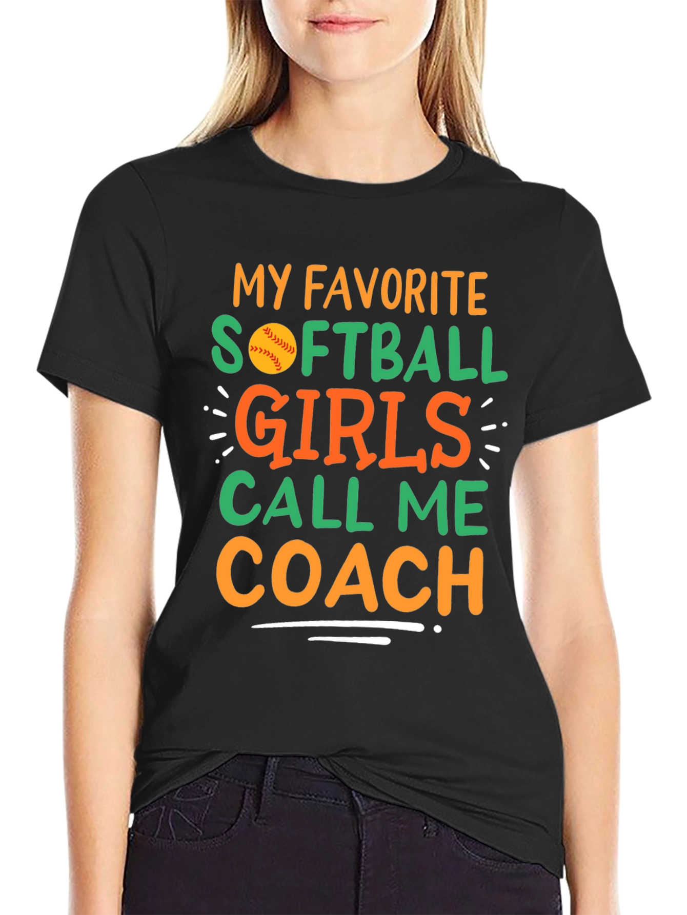 Black Softball Coach T-Shirt view 2
