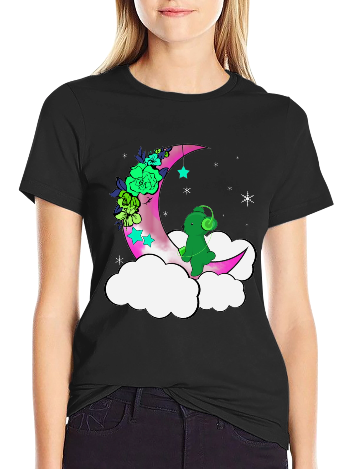 Black Moon & Bear T-Shirt - Relaxed Fit, Graphic Tee view 2