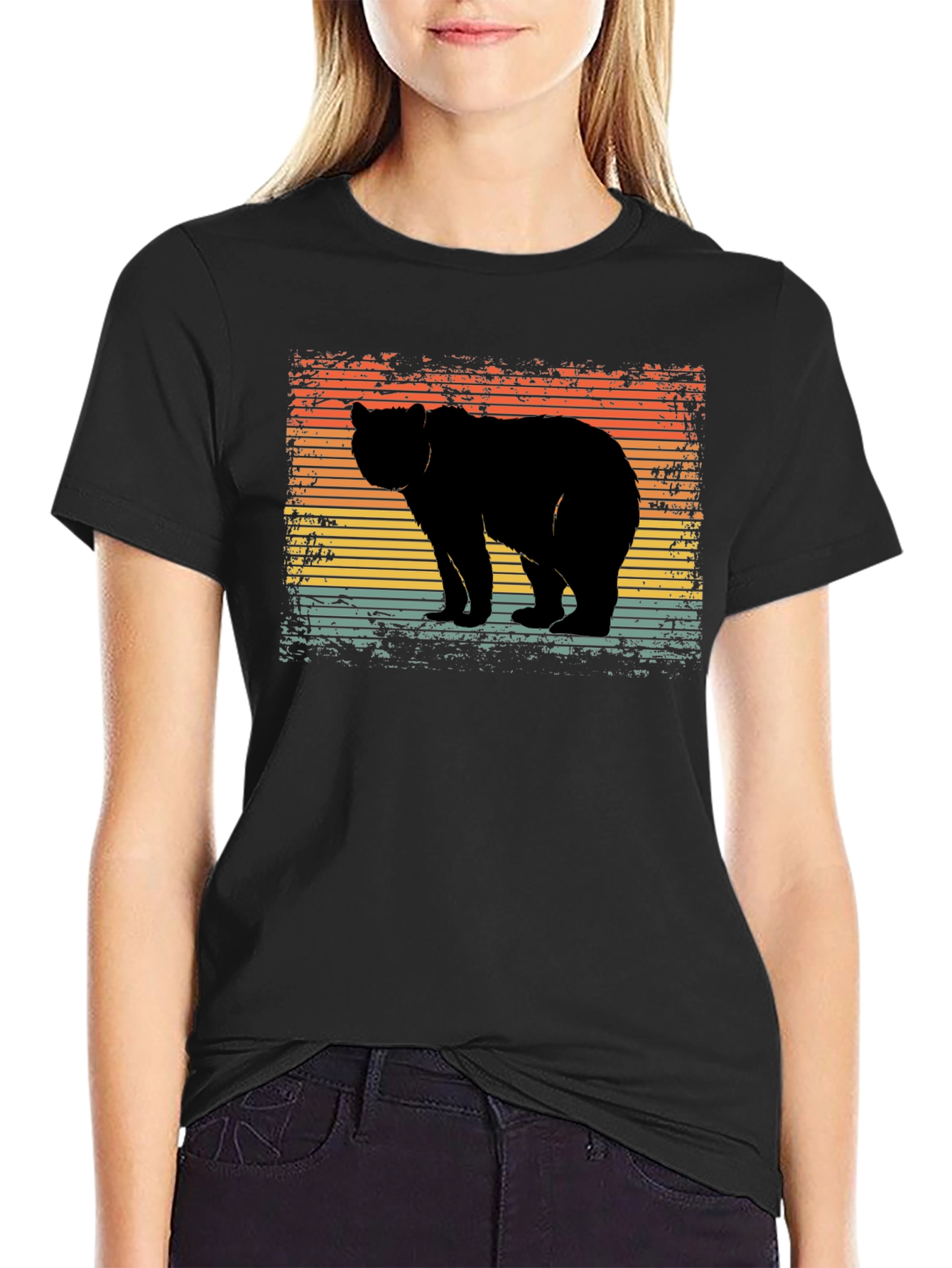 Black Retro Bear Silhouette Graphic T-Shirt view 2