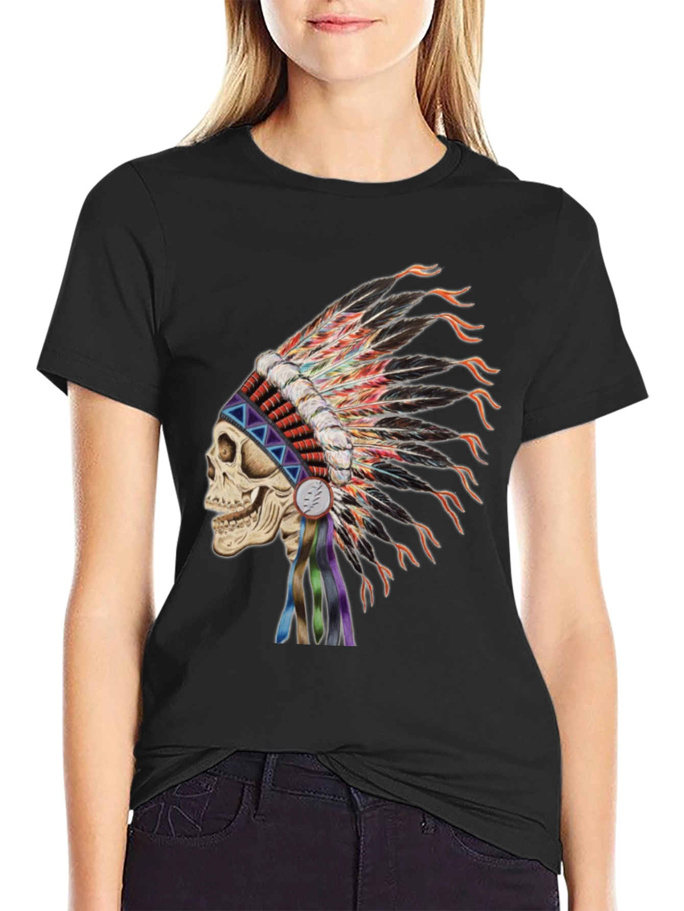 Black Skull Headdress Graphic T-Shirt view 2