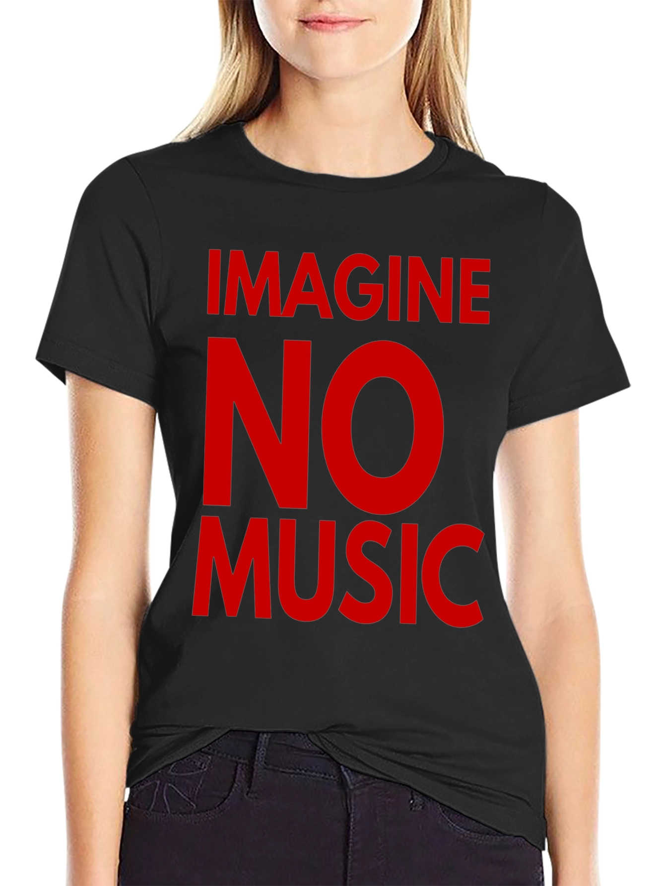Black Imagine No Music Black T-Shirt view 2