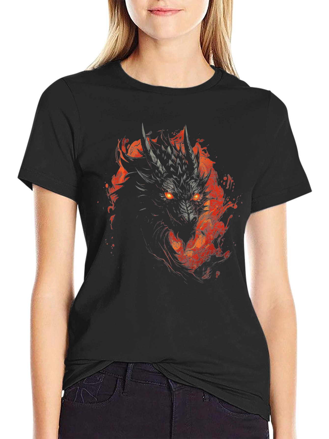Black Dragon Fire T-Shirt - Black Graphic Tee view 2