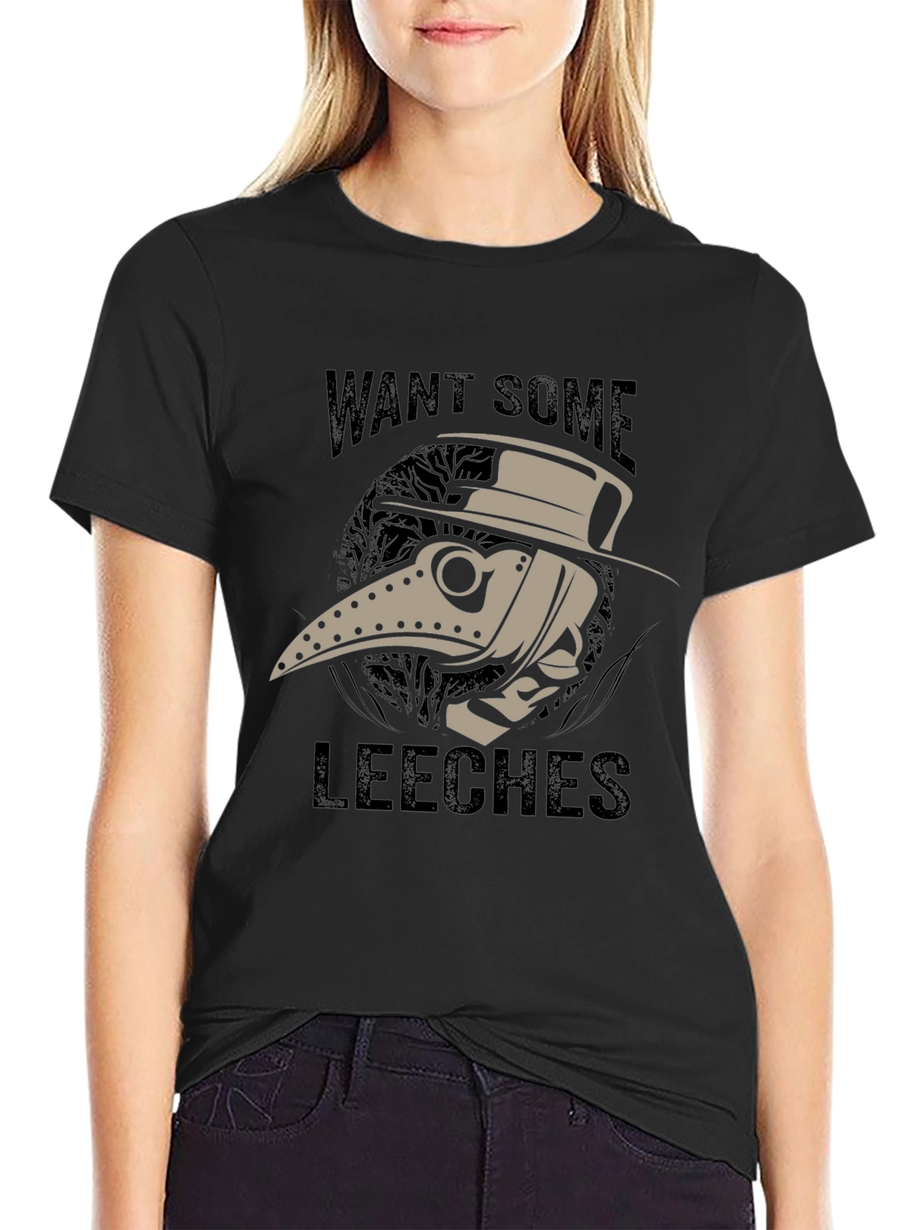 Black Want Some Leeches? Plague Doctor T-Shirt view 2