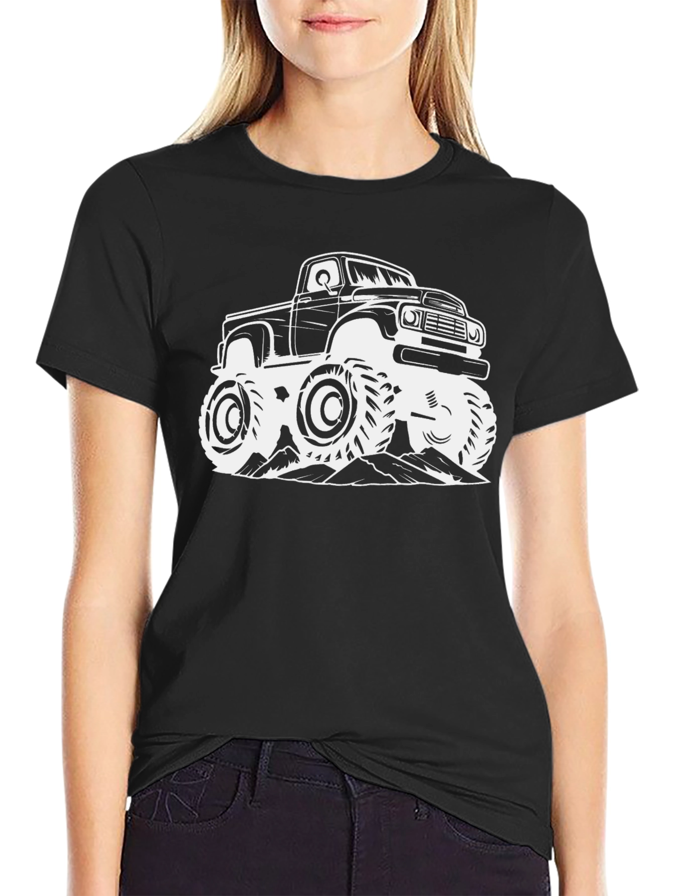 Black Monster Truck Graphic Tee - Black Cotton view 2