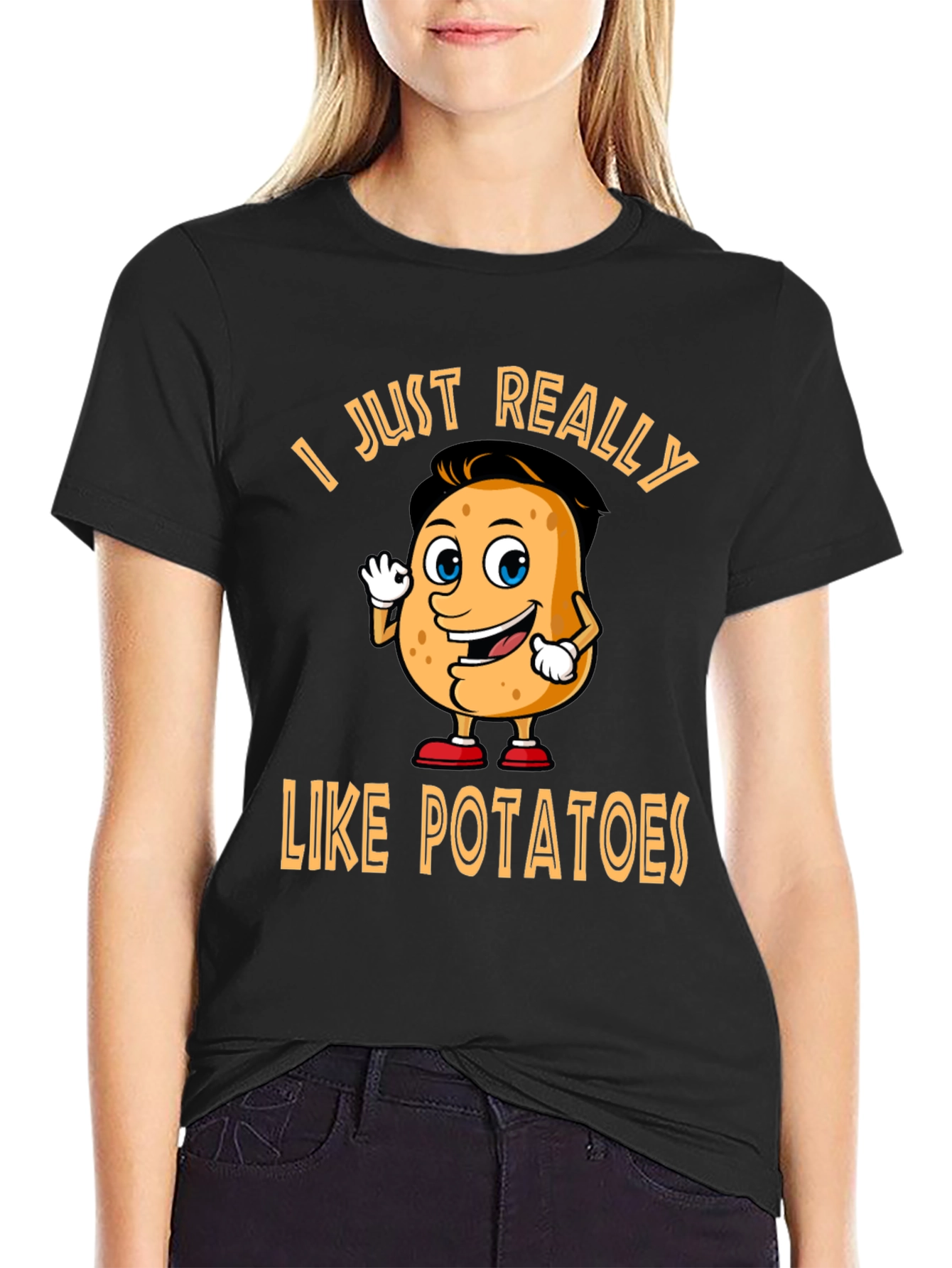 Black Funny Potato Lover T-Shirt - "I Just Really Like Potatoes" view 2