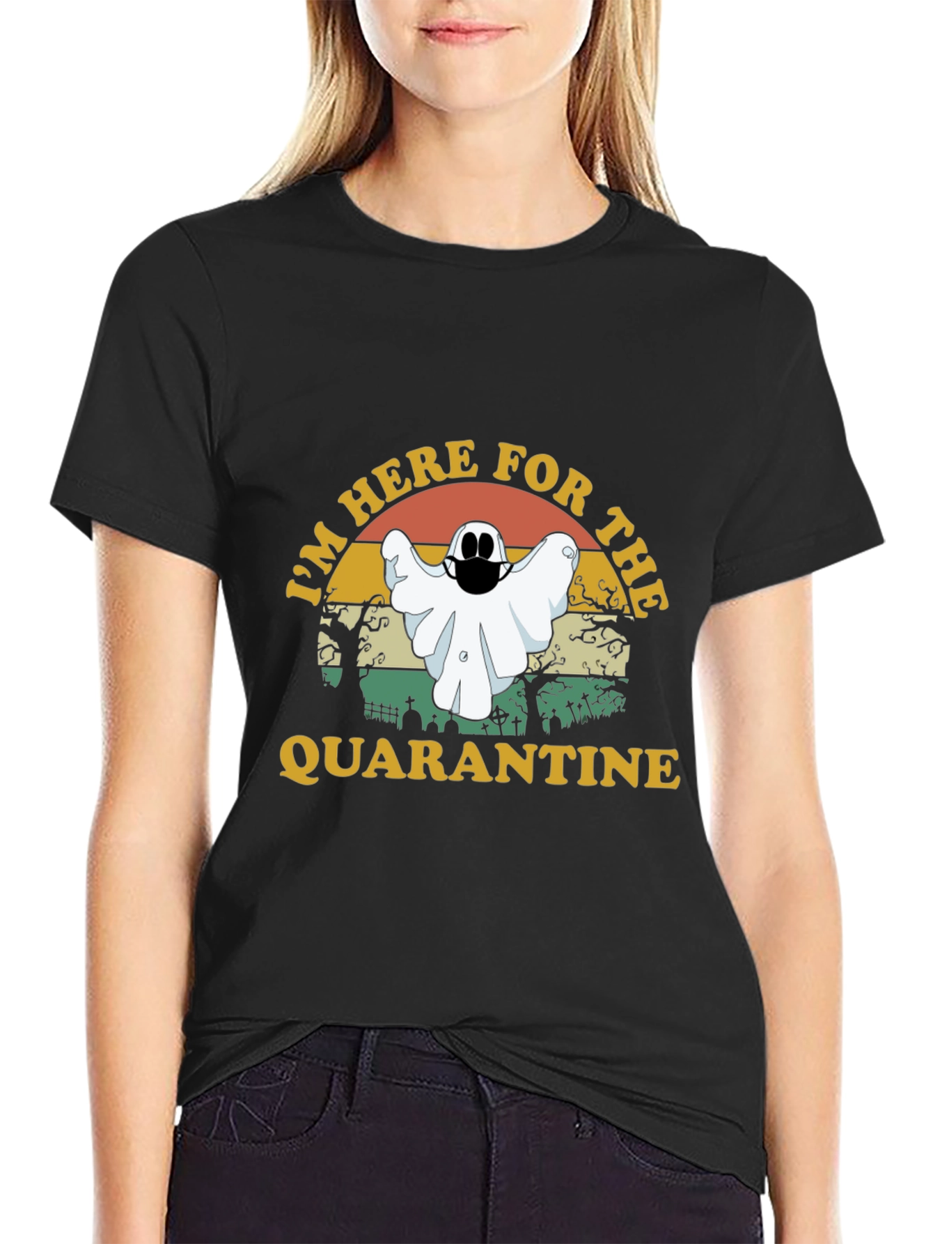 Black I'm Here For The Quarantine Ghost T-Shirt view 2