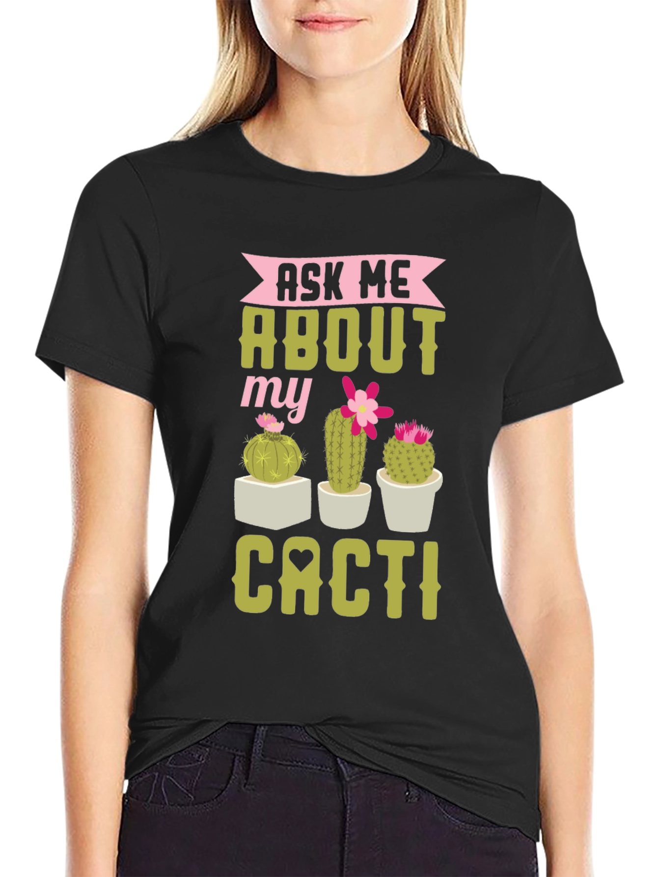 Black Ask Me About My Cacti Graphic Tee view 2