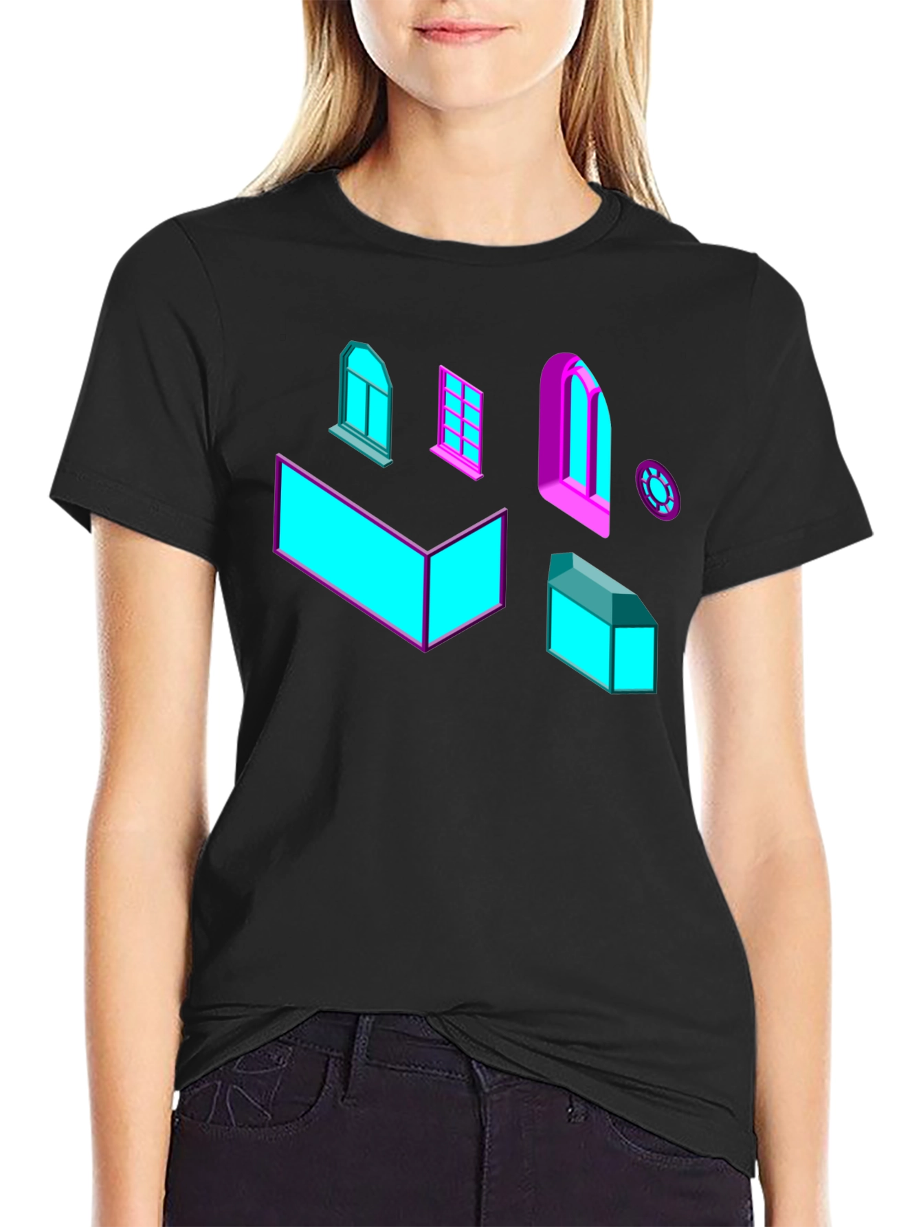 Black Geometric Windows Graphic Tee - Black view 2