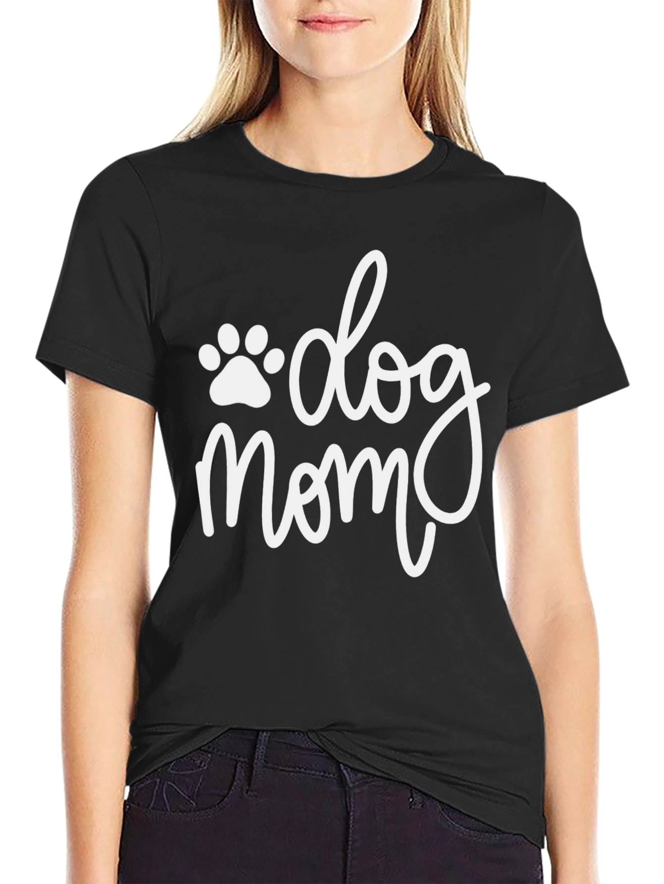 Black Dog Mom T-Shirt - Cute Paw Print Tee view 2