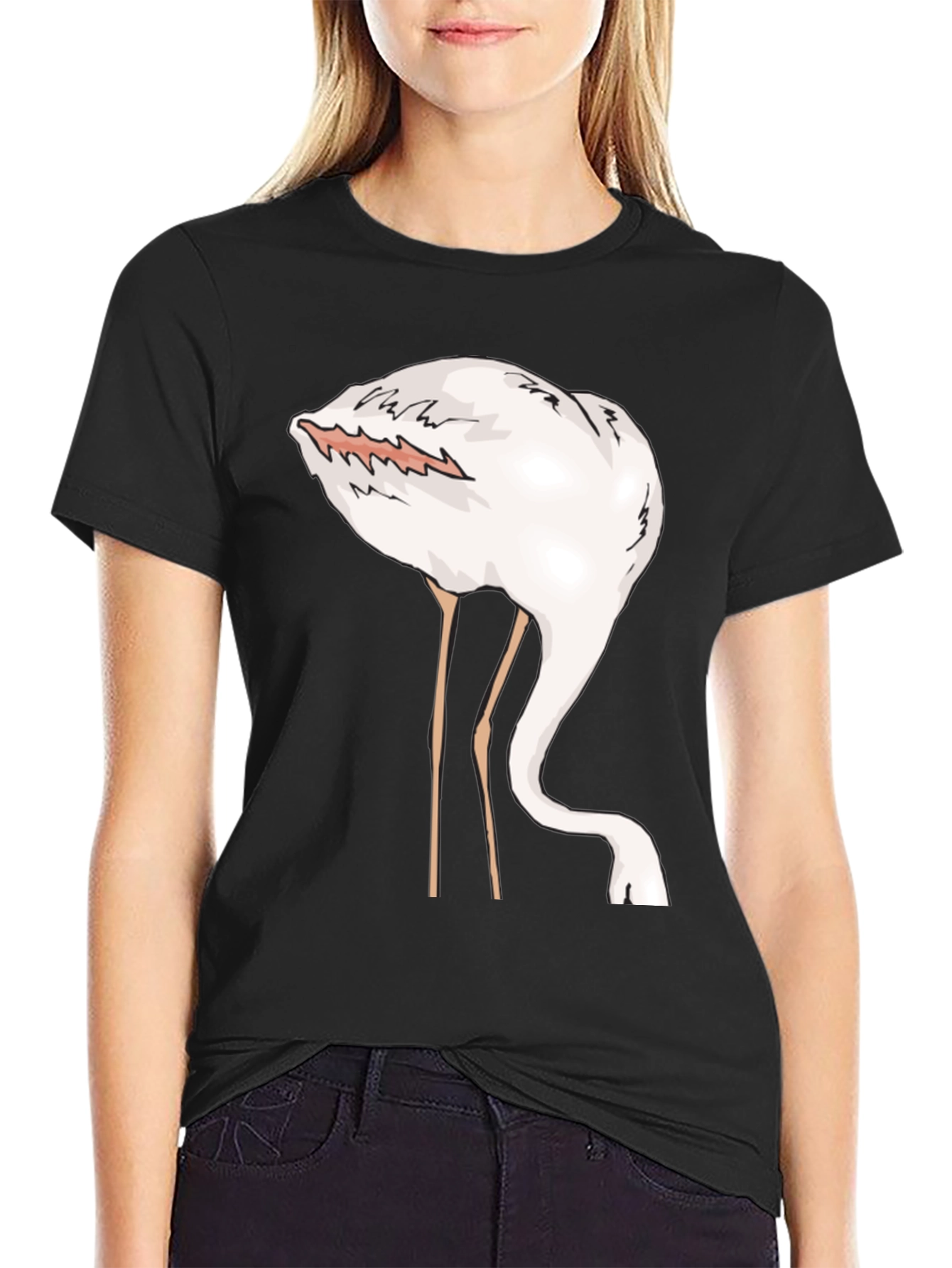 Black Funny Flamingo Head in Sand Graphic T-Shirt view 2