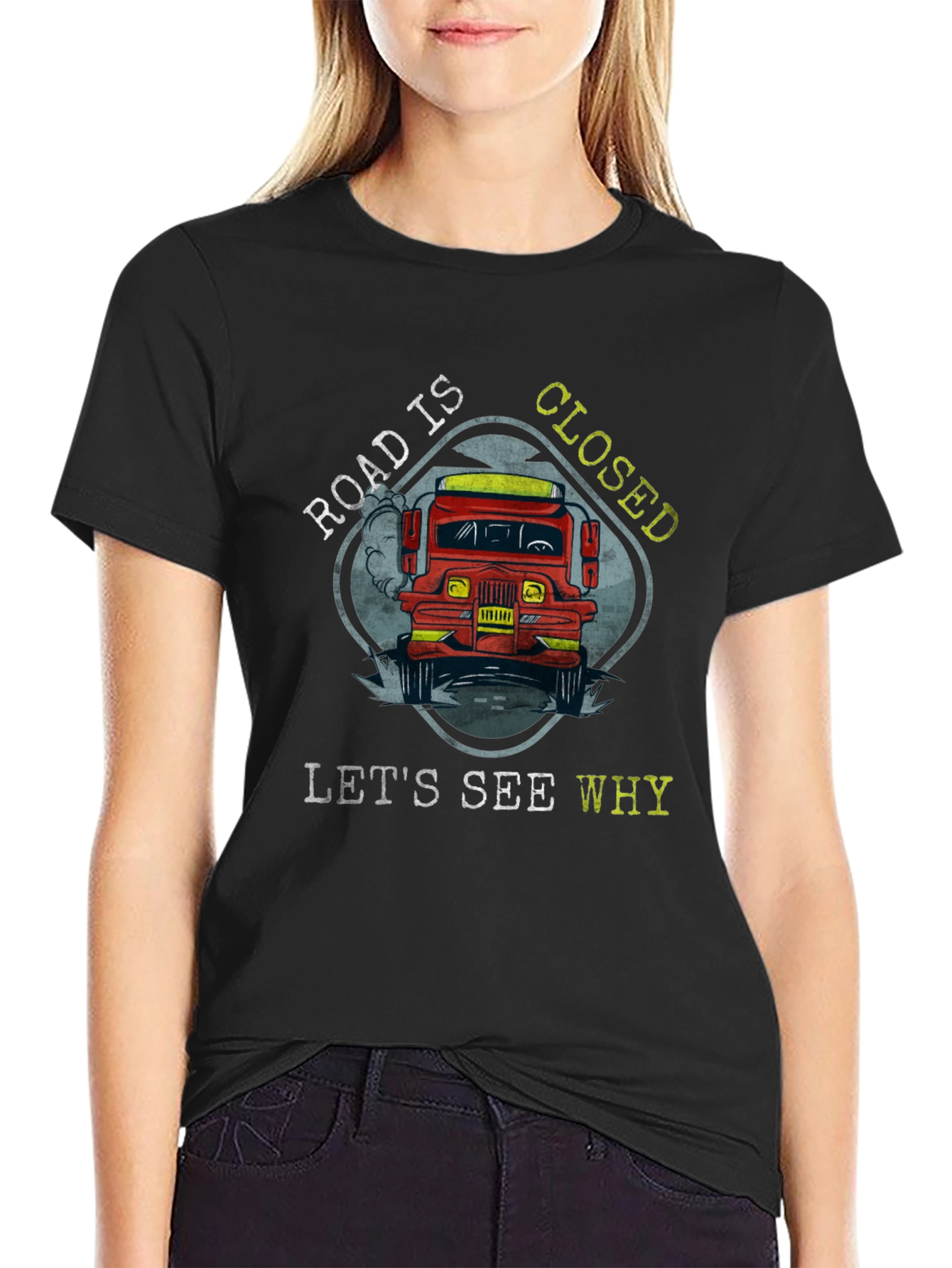 Black Road Closed Graphic Tee - Funny Truck Lover T-Shirt view 2