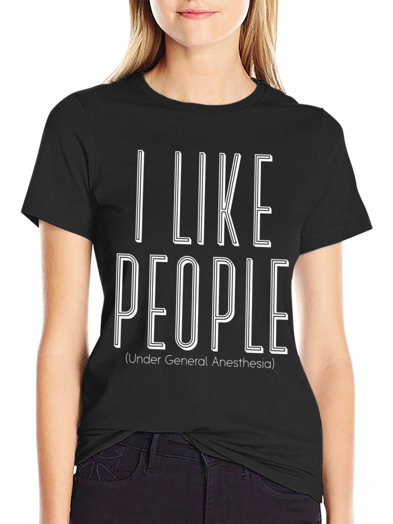 Black I Like People Under General Anesthesia T-Shirt view 2