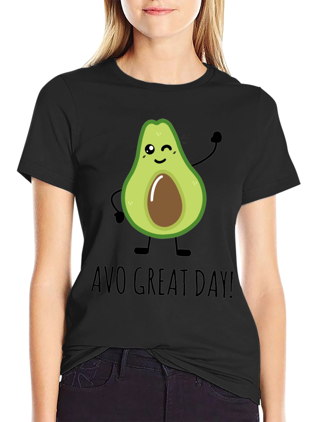Black Avo Great Day T-Shirt - Cute Avocado Graphic Tee view 2