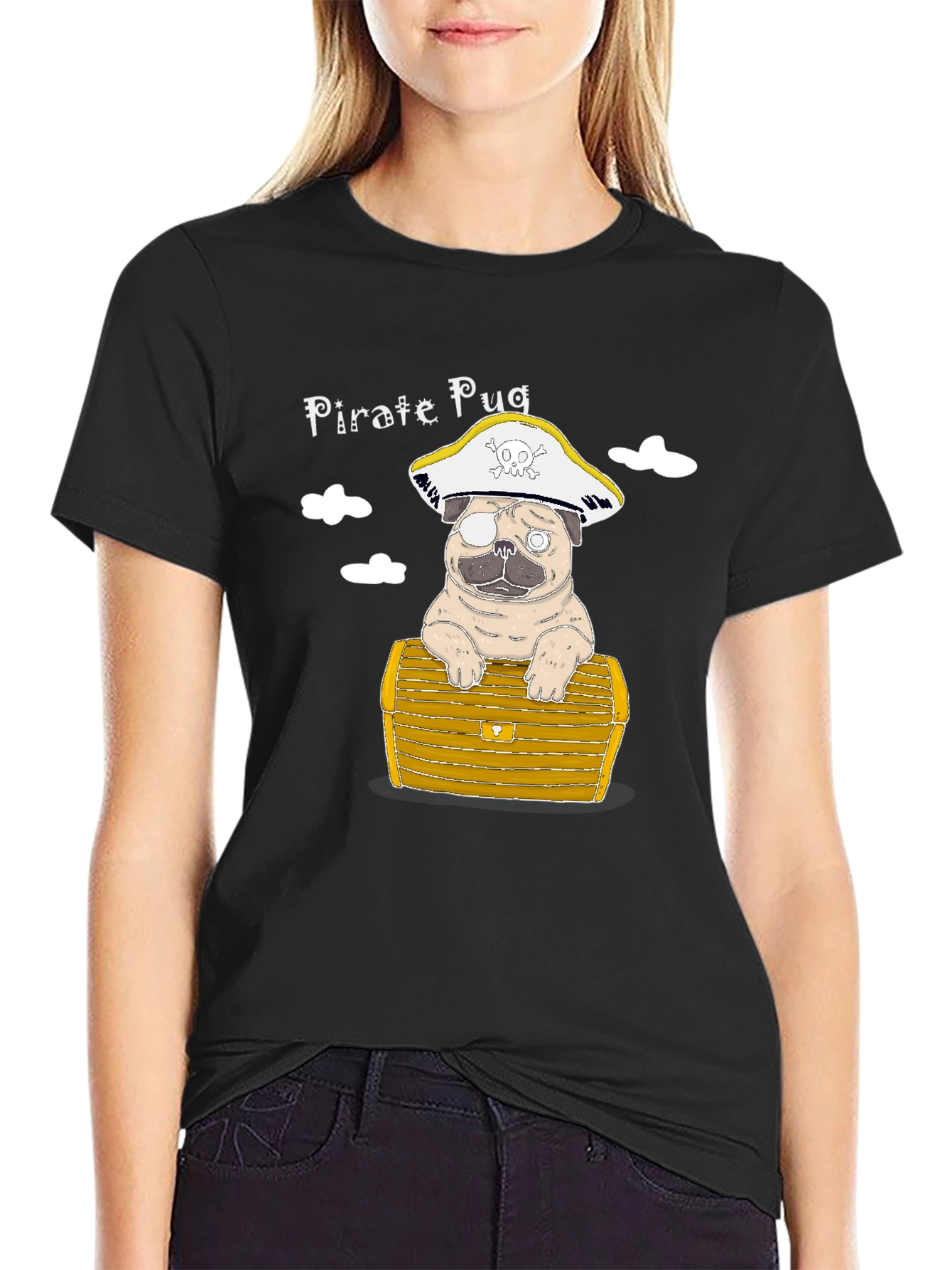 Black Pirate Pug T-Shirt - Cute Dog Graphic Tee view 2