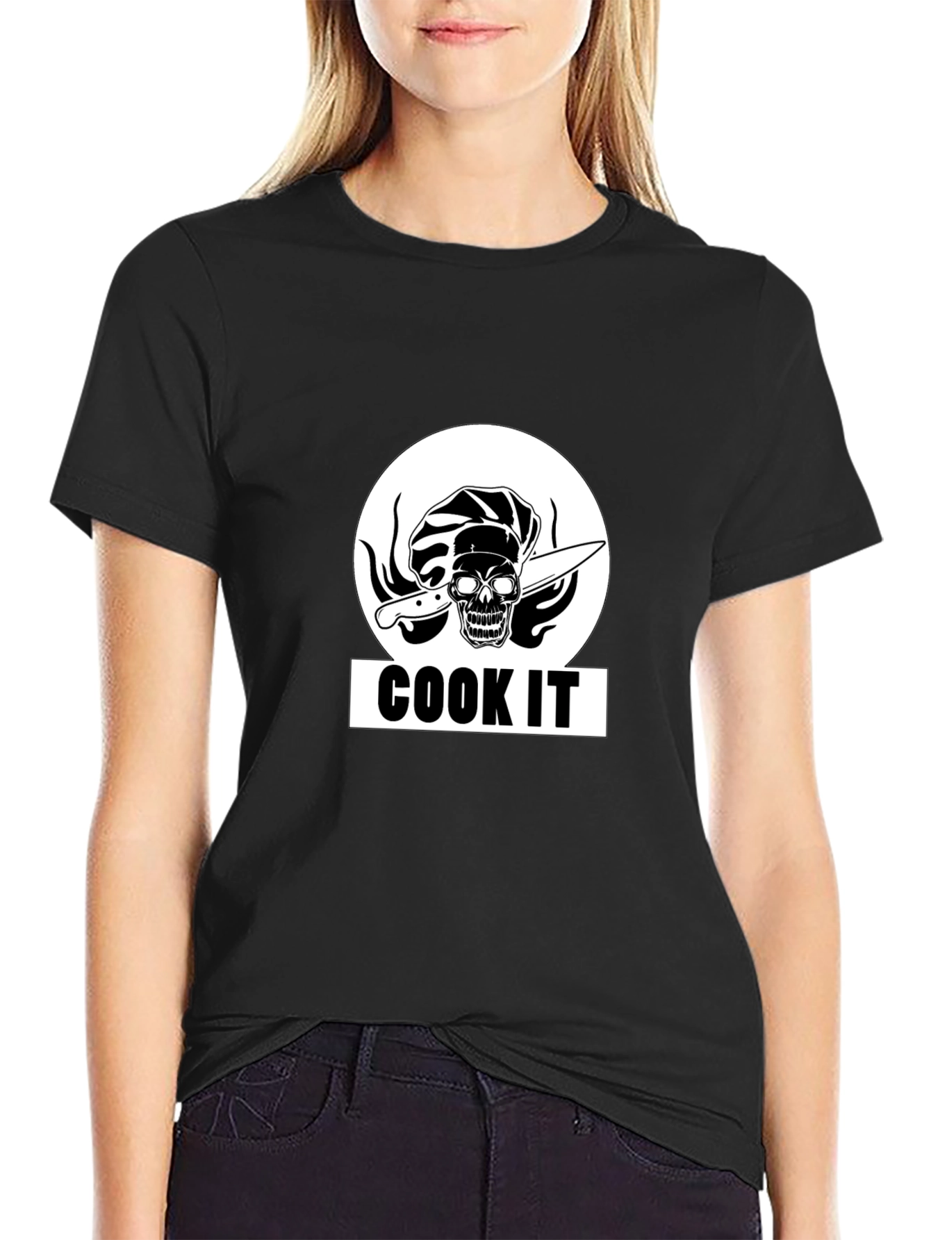 Black Cook It Skull Chef Graphic Tee - Black Cotton T-Shirt view 2