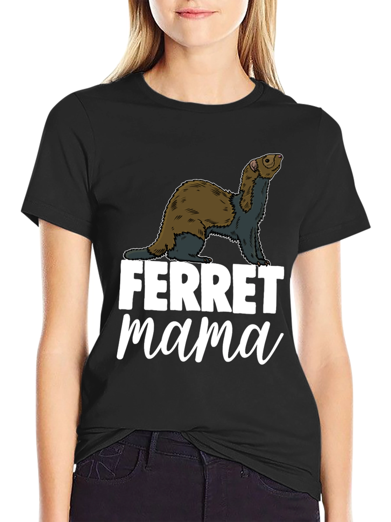 Black Ferret Mama Graphic T-Shirt - Black view 2