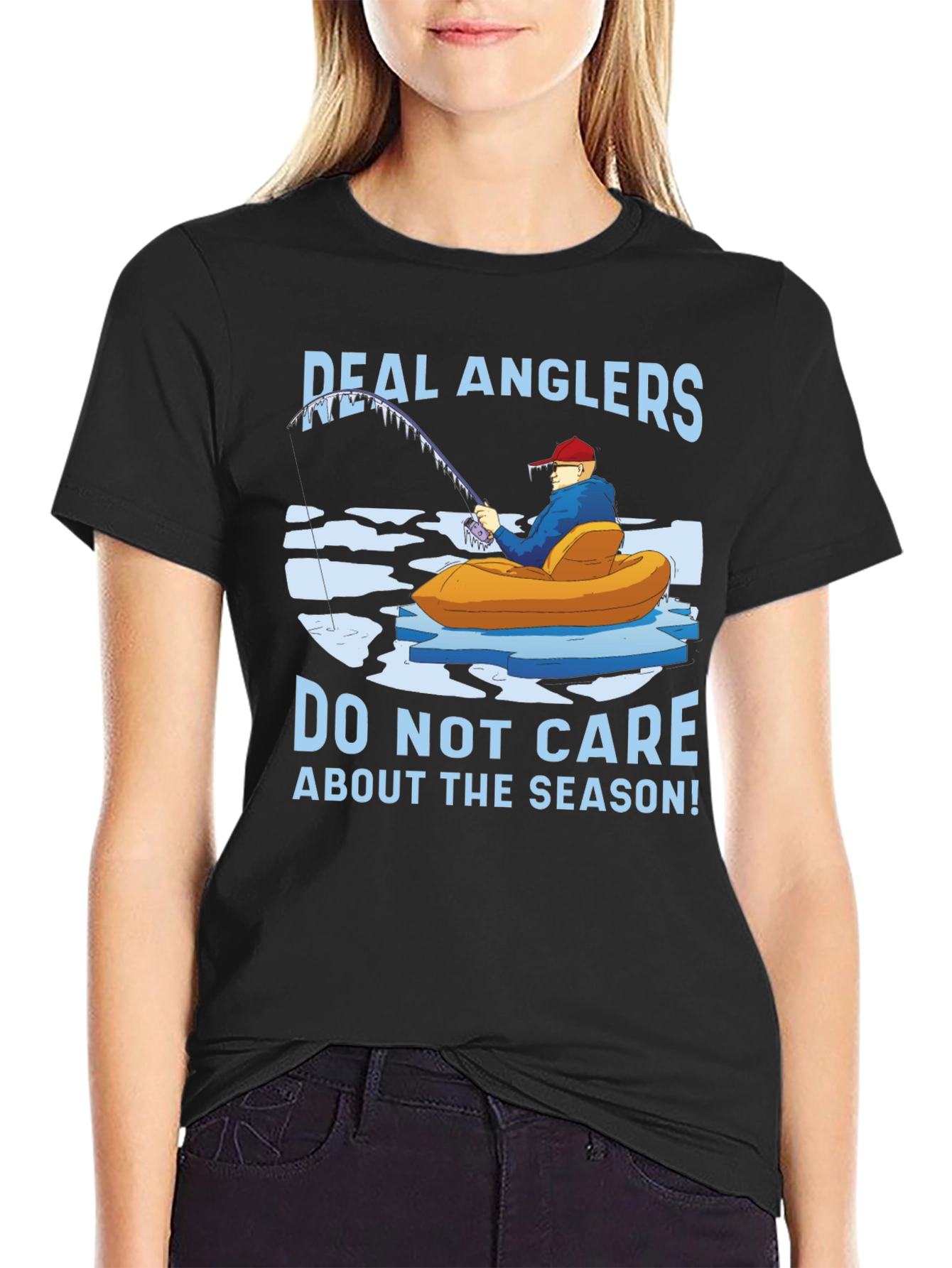 Black Real Anglers Winter Fishing T-Shirt view 2