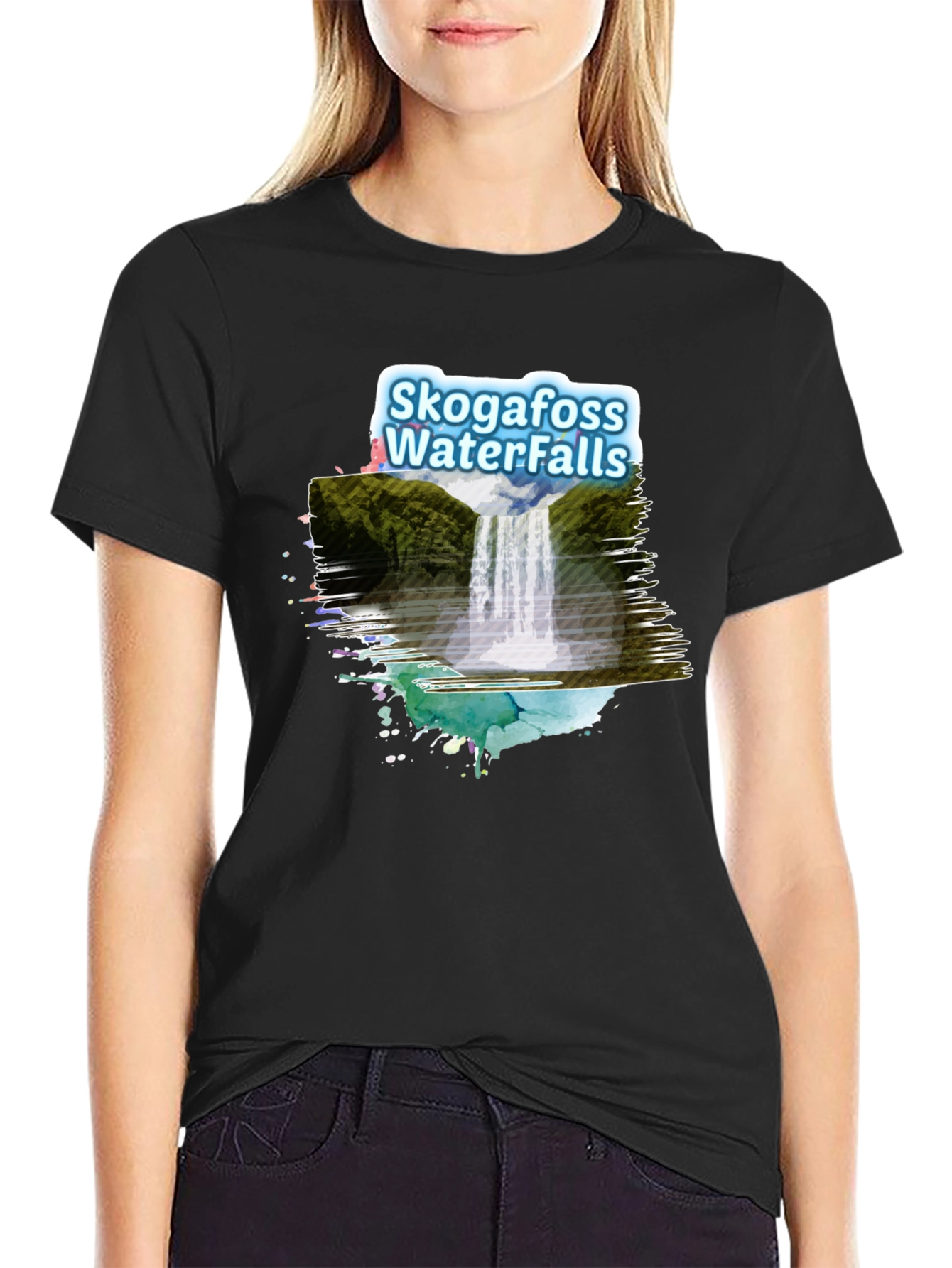 Black Skogafoss Waterfalls Graphic Tee - Black view 2