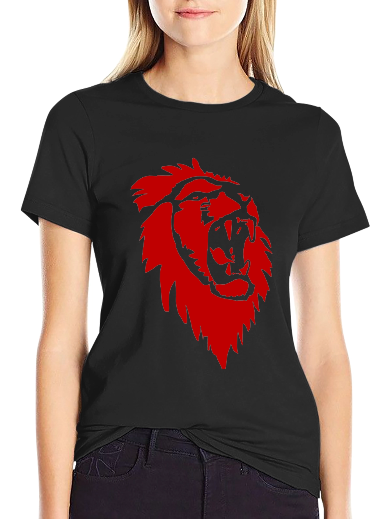Black Bold Lion Graphic Tee - Black Cotton Crew Neck T-Shirt view 2