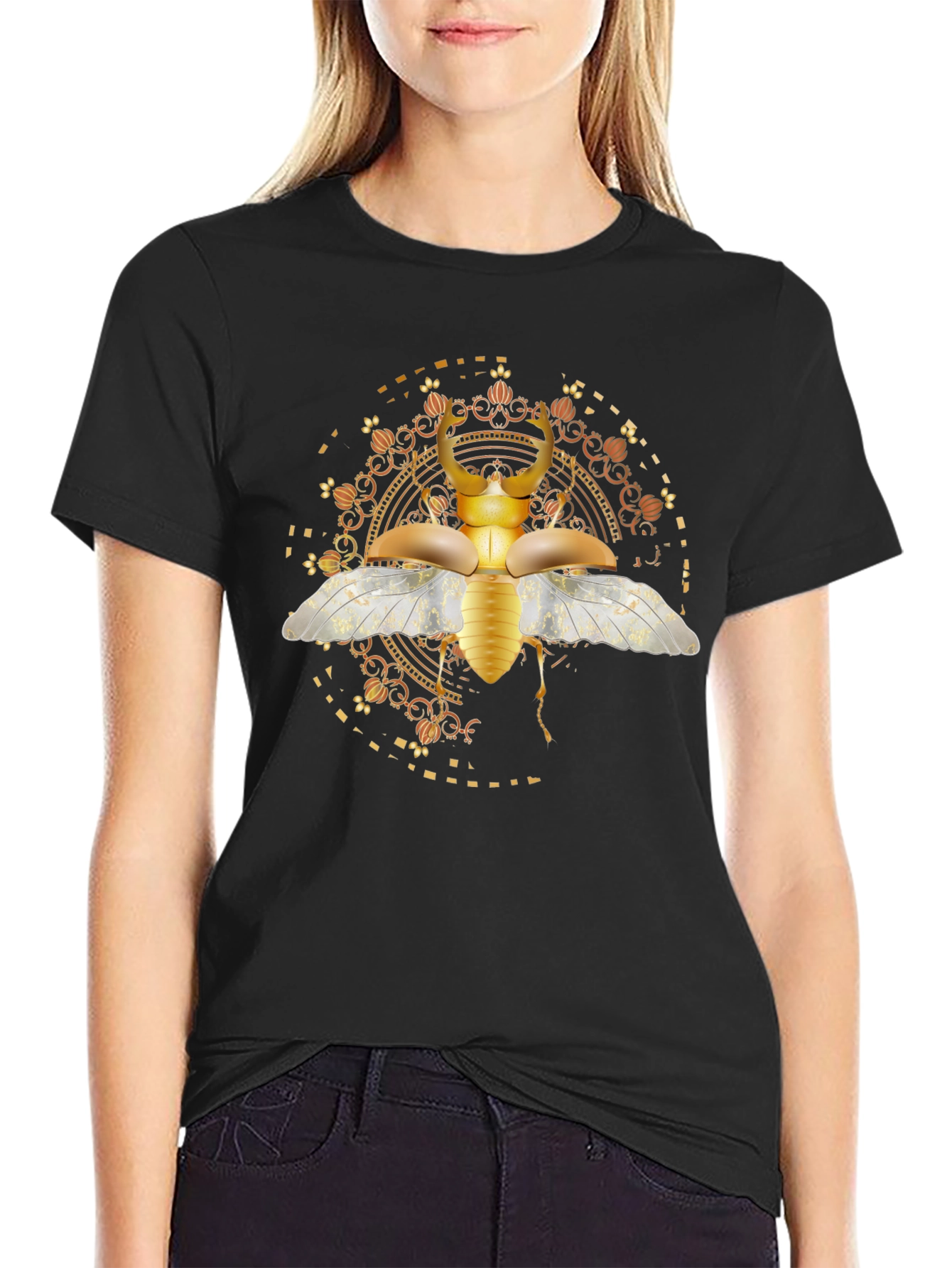 Black Golden Beetle Graphic T-Shirt view 2