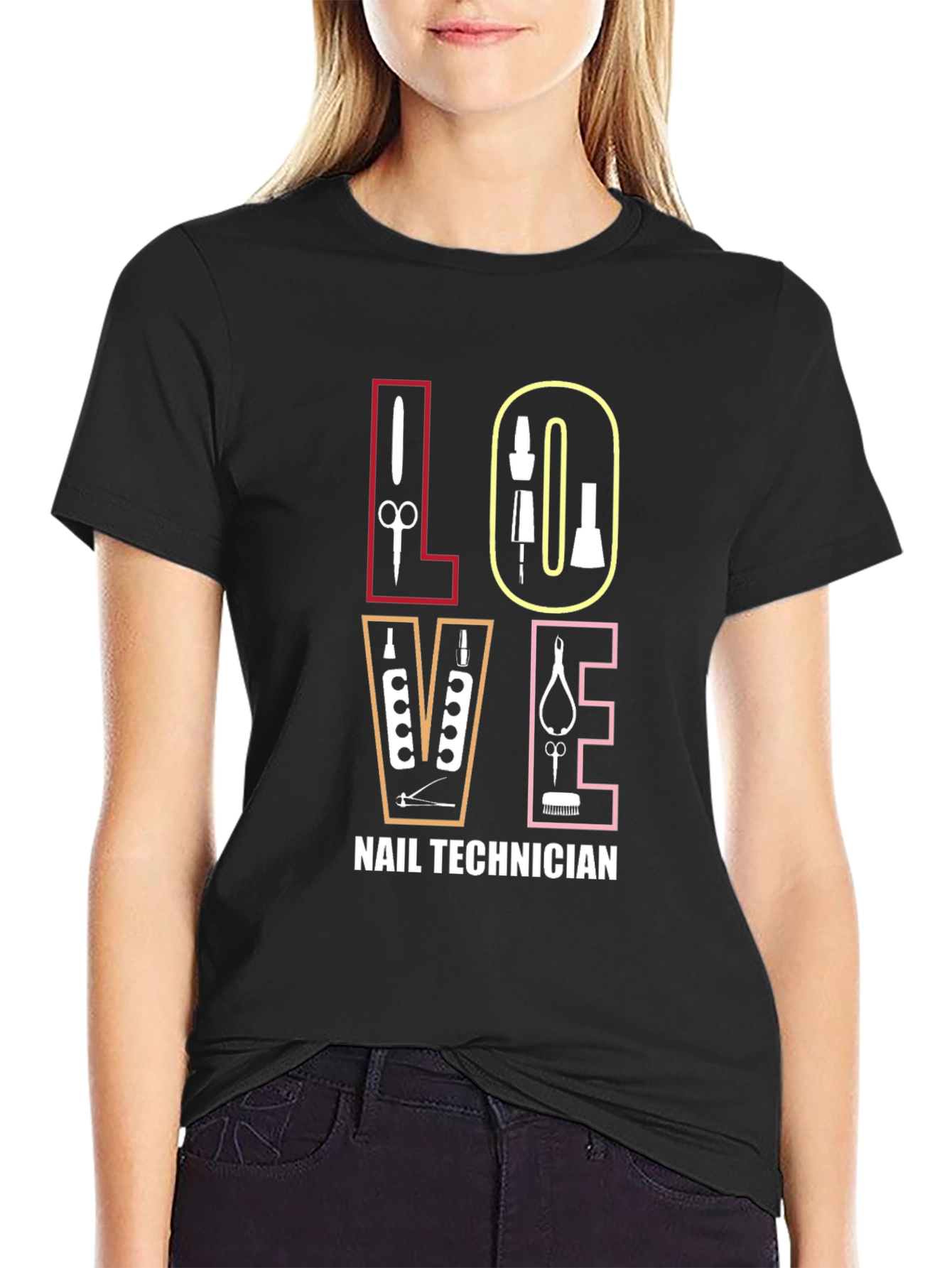 Black Nail Technician LOVE Graphic T-Shirt view 2