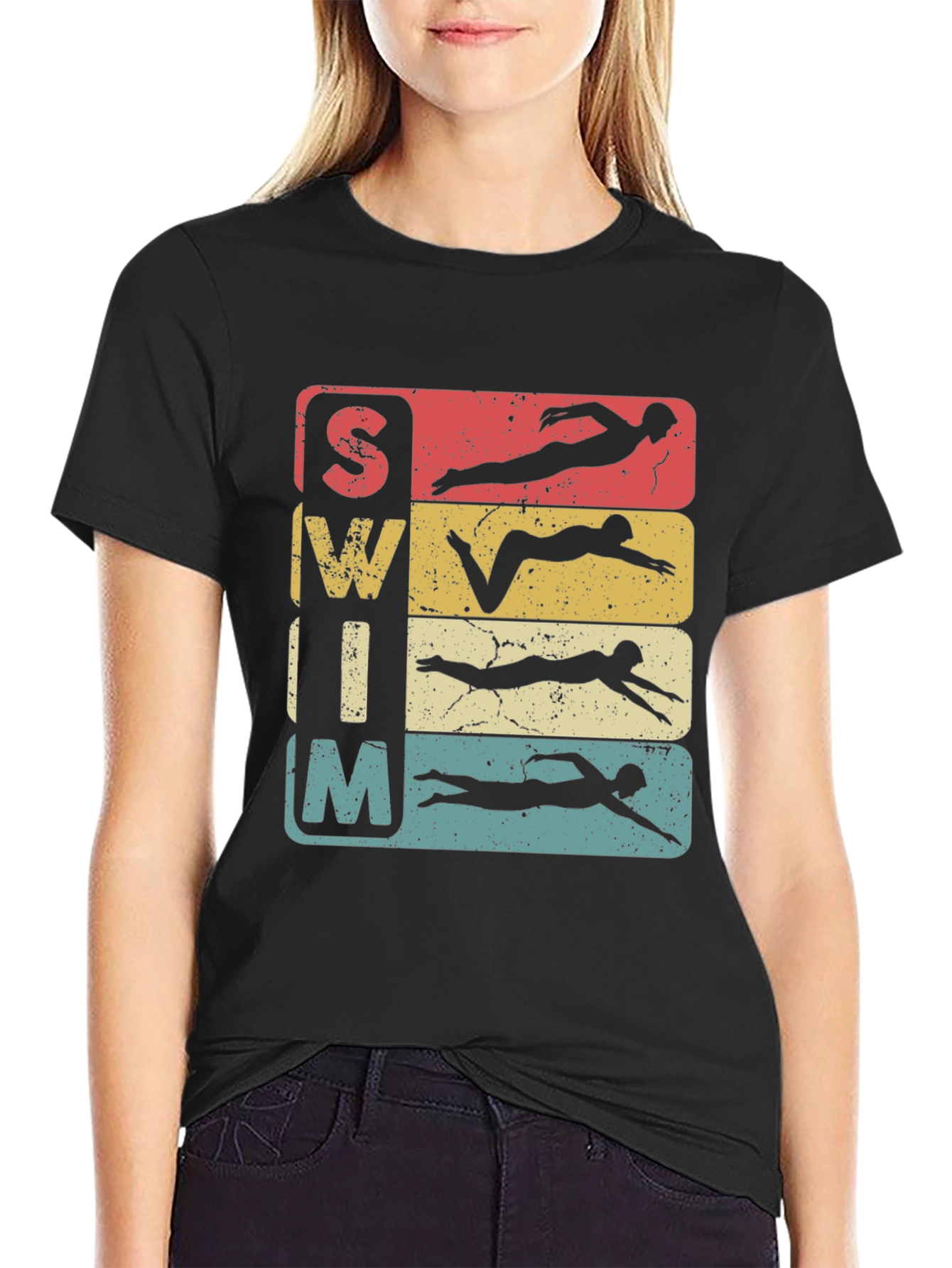 Black Vintage Swim Team T-Shirt view 2