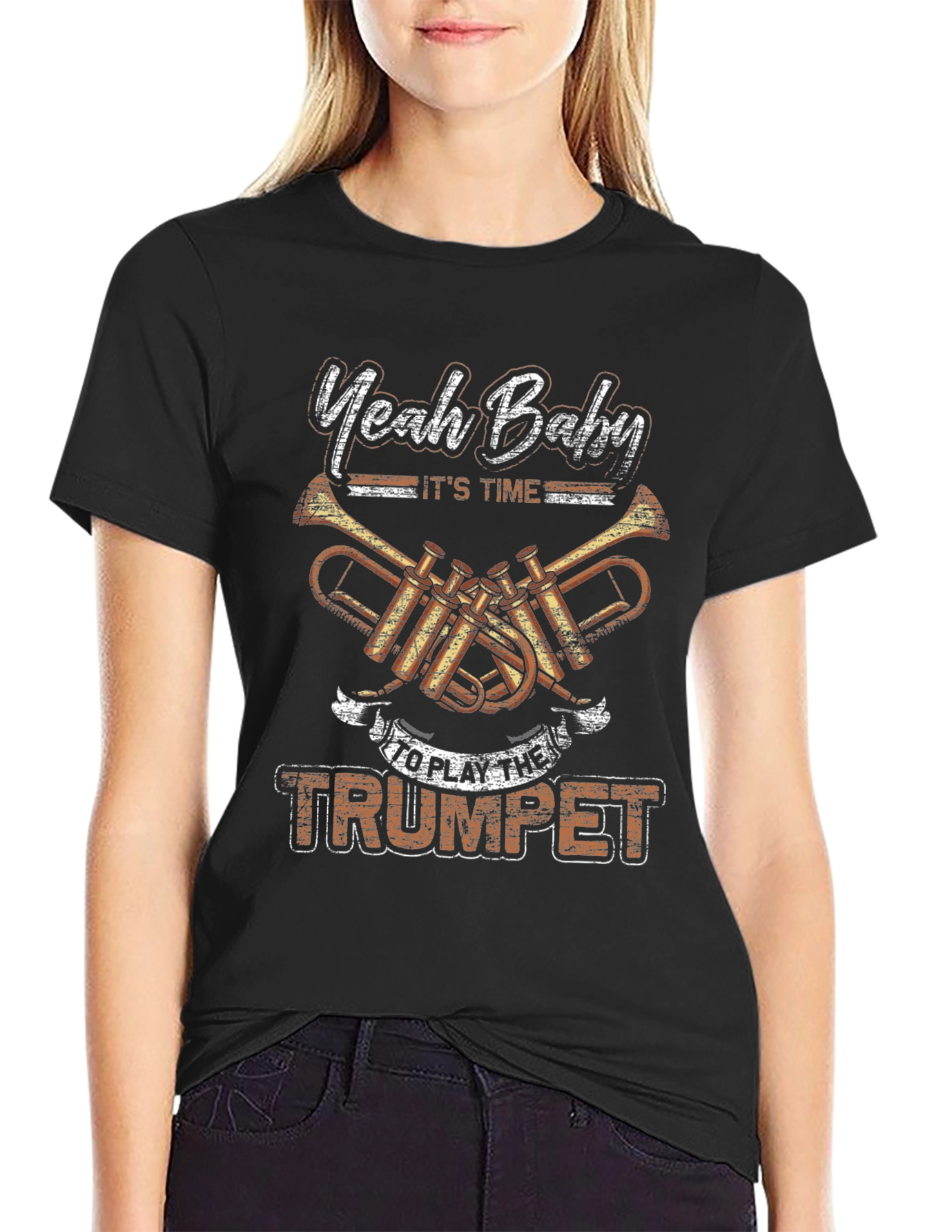 Black Yeah Baby Trumpet Player Black T-Shirt view 2