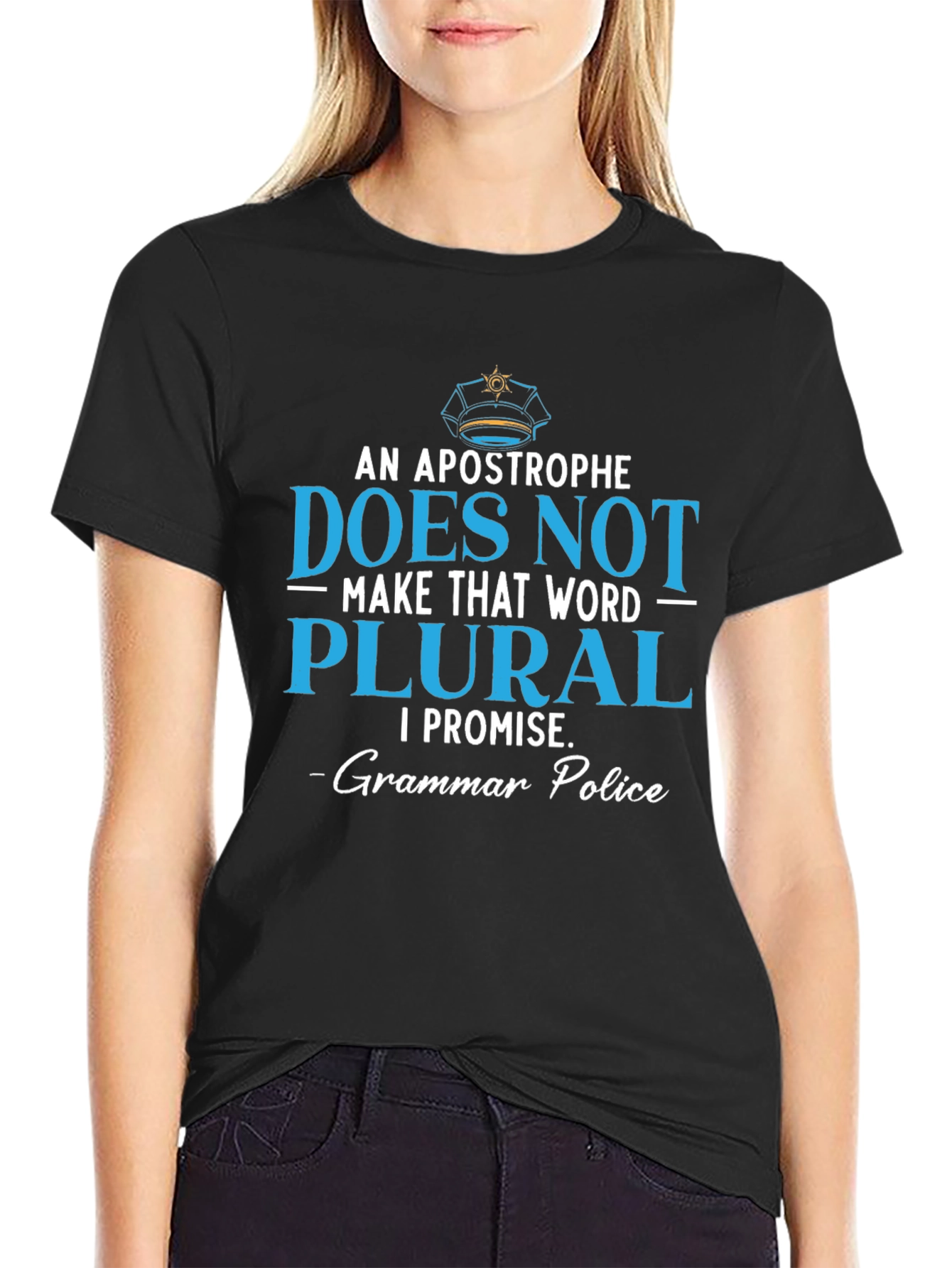 Black Grammar Police T-Shirt: Apostrophe Does Not Make Word Plural view 2
