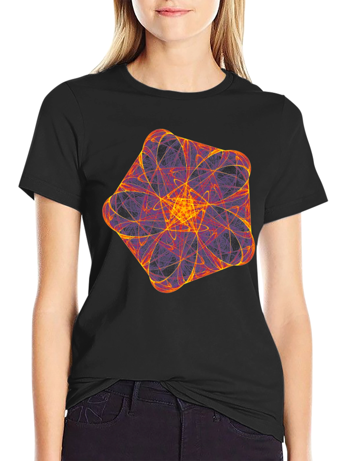 Black Geometric Fractal T-Shirt - Bold & Unique Design view 2