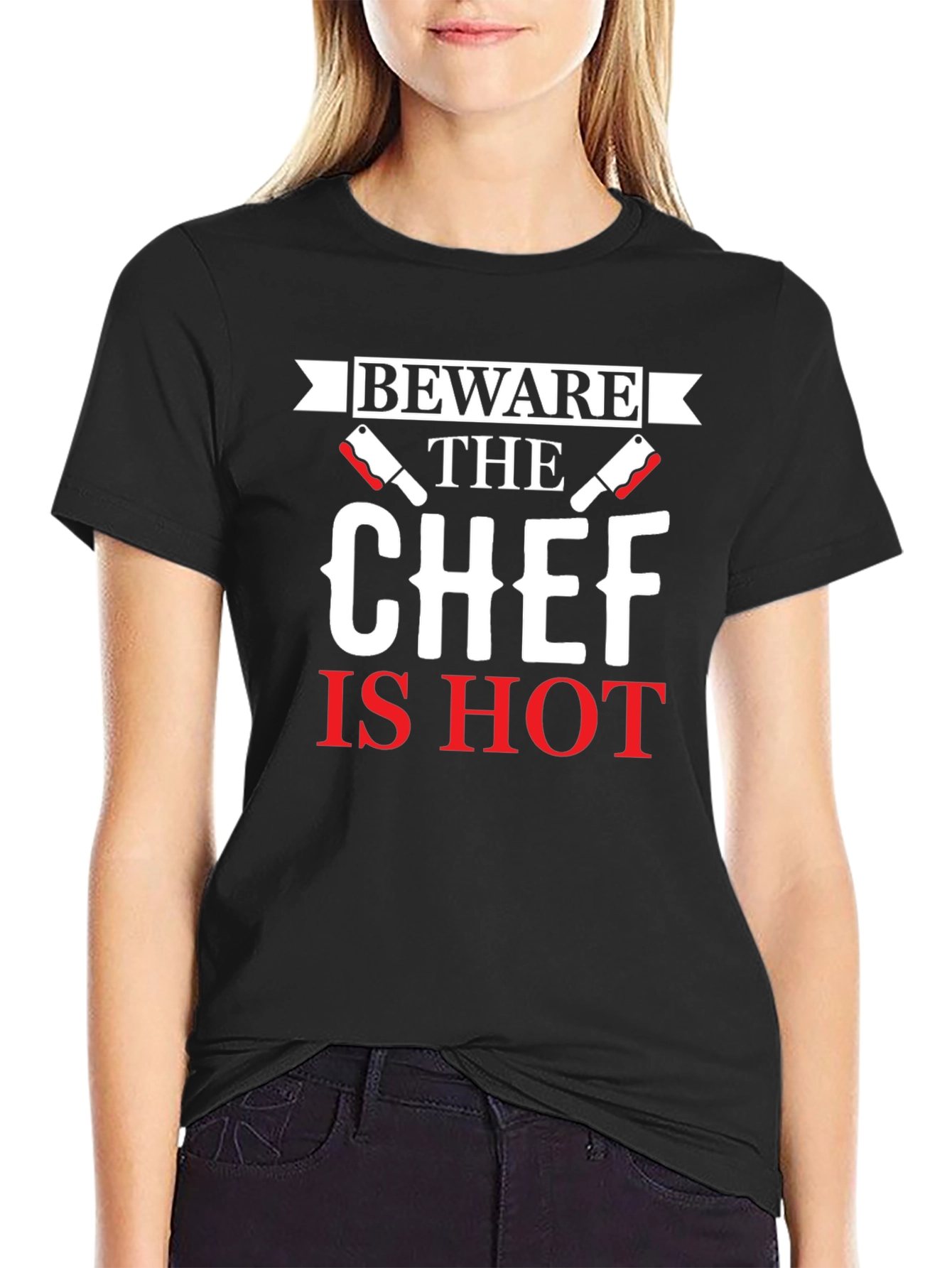 Black Beware the Chef Is Hot Graphic T-Shirt view 2
