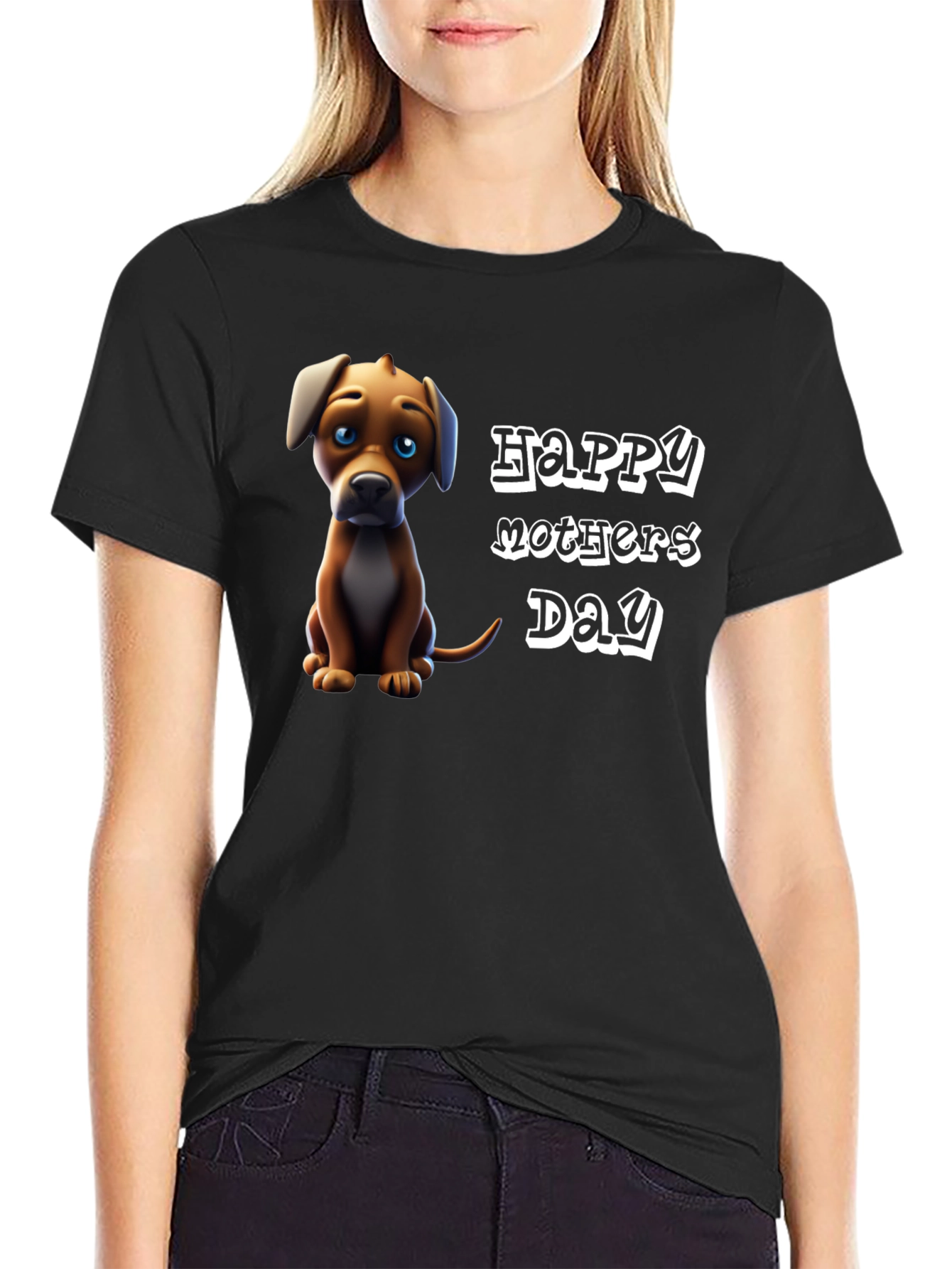 Black Happy Mother's Day Dog Graphic T-Shirt view 2